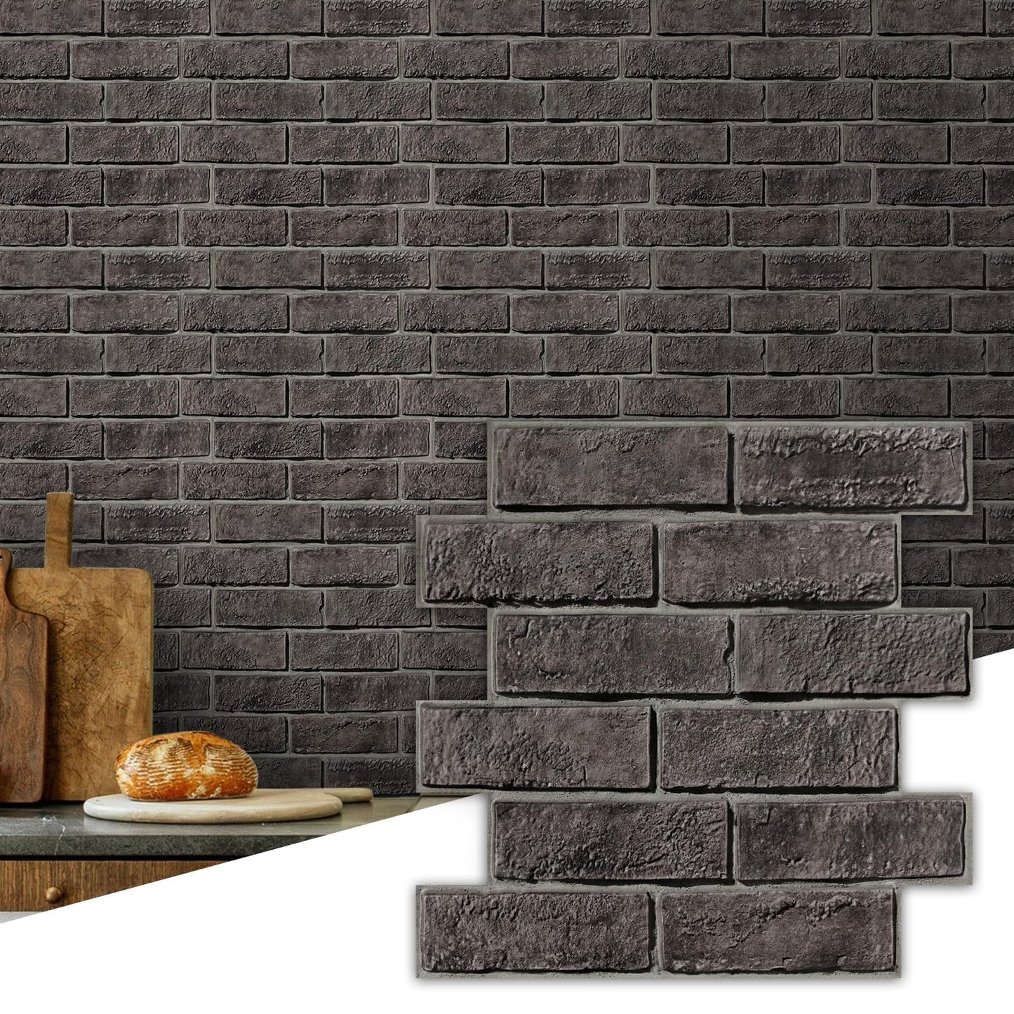 Commomy 3D Faux Brick Wallpaper Wall Tiles - 10 pcs 11.8" x 11.8" Small Size PVC Printable Brick Wall Panels Retro Brick Peel and Stick Backsplash for Kitchen, Bedroom, Living Room, RV