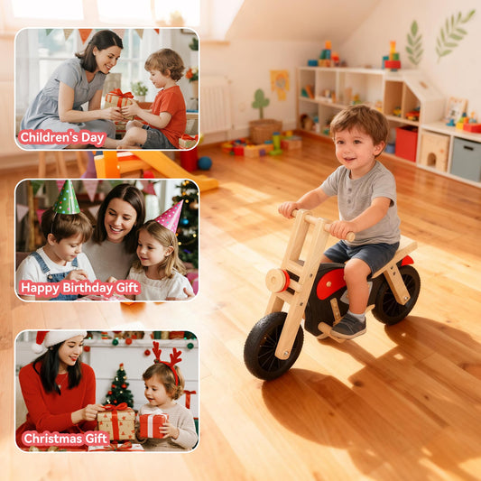 Yrthe Voitom Wooden Balance Bike for Kids with Wood Bike Stand, Develops Motor Skills & Balance, Bike for Beginners