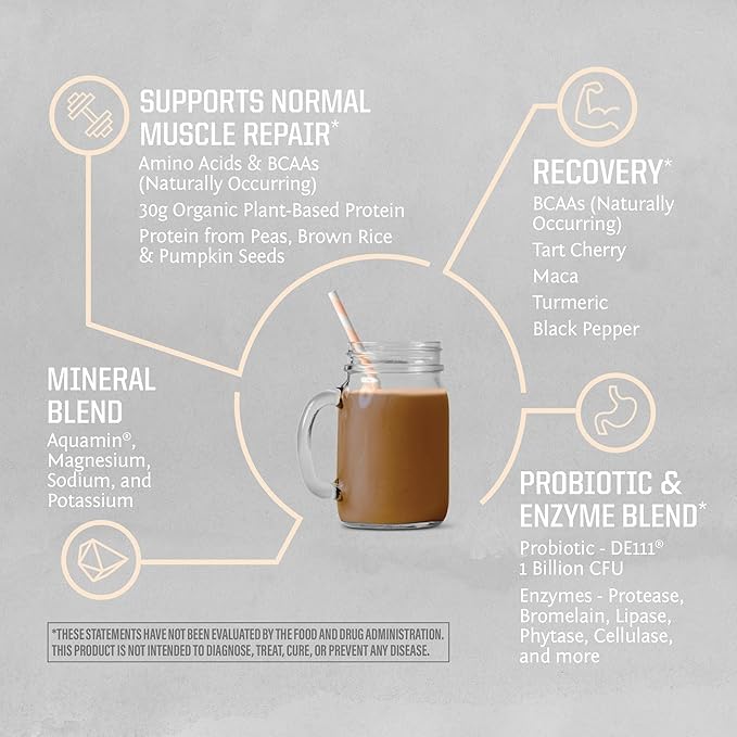 Sunwarrior Organic Plant Based Protein Powder | Vegan Organic Protein Powder with BCAA Amino Acids Plus Recovery Minerals & Botanicals | Non-GMO Soy Dairy & Gluten Free (Chocolate, 20 Servings)