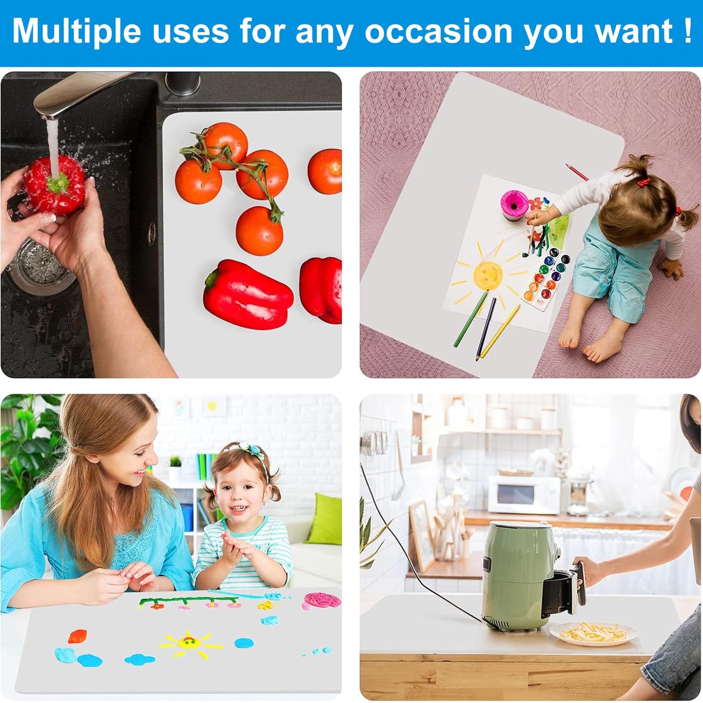 AEECHY Silicone Mats for Kitchen Counter 27.5 x 16.5 Inch, 2mm Thick – Multipurpose Silicone Mat Thick Heat Resistant Mat Shipped Rolled Up Kitchen Counter Mat Nonslip Silicone Mats, Translucent