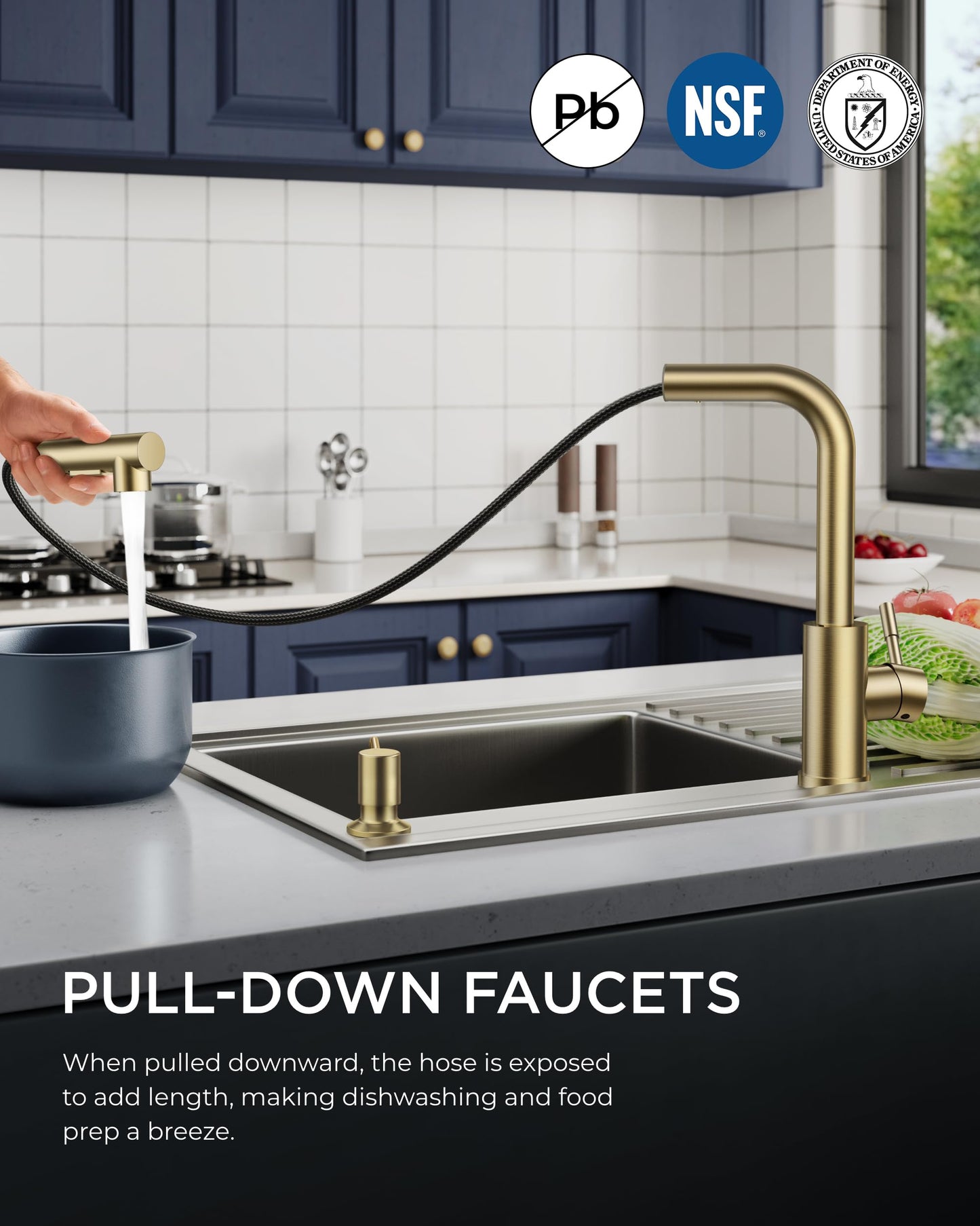 FORIOUS Gold Kitchen Faucet with Soap Dispenser, Stainless Steel Sink Faucet with Pull Out Sprayer Modern Single Handle Suitable for RV Bar Farhouse Laundry Outdoor