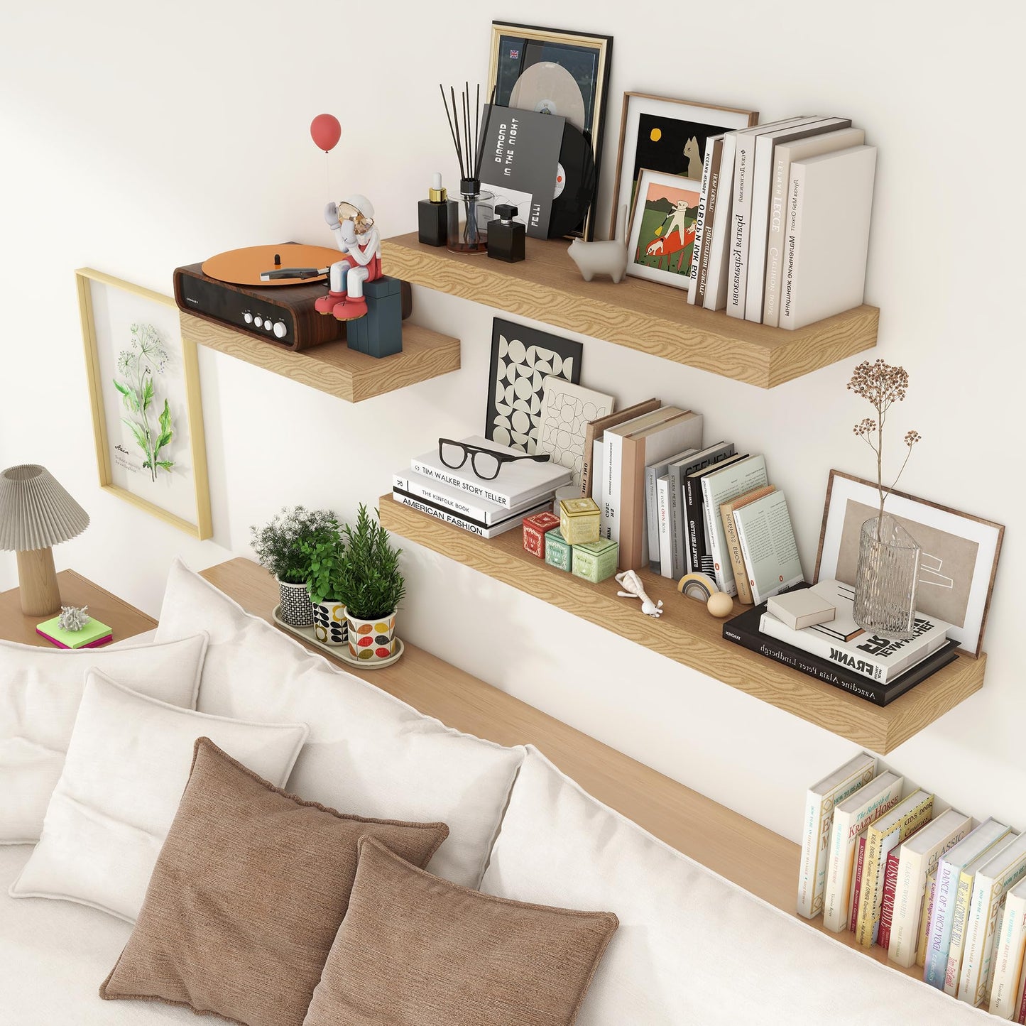 FLYJOE Deep Floating Shelves | 24 Inch Oak Floating Shelves Set of 2 | 12 Inch Deep Rustic Wood Shelves for Wall | 24" W x 12" D Oak Shelves for Living Room Bathroom Laundry Room Kitchen