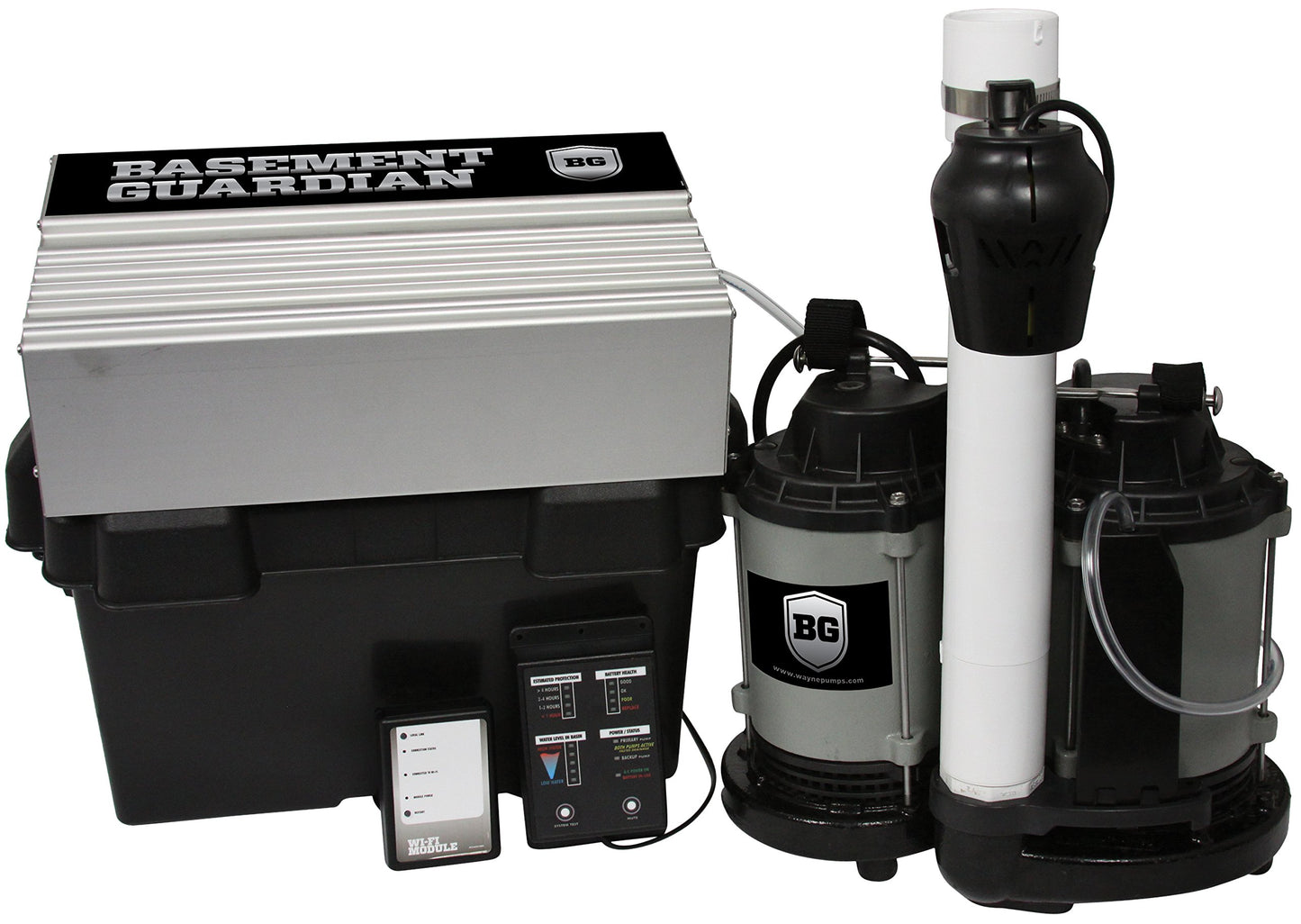 WAYNE BGSP50 1/2 HP Basement Guardian Dual Sump Pump System – Primary & Battery Backup Ready, Smart Monitoring, 5,100 GPH, Cast Iron, 5-Year Warranty