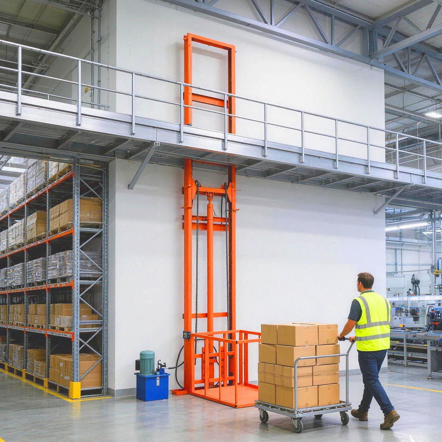 Hydraulic Freight Elevator System, 2200lbs 1-Ton Electric Cargo Lift Platform, Wall-Mounted Rail Guide VRC Mezzanine Hoist with 2500W Pump for Warehouse, Factory, Home Garage (9.8FT Lifting Height)