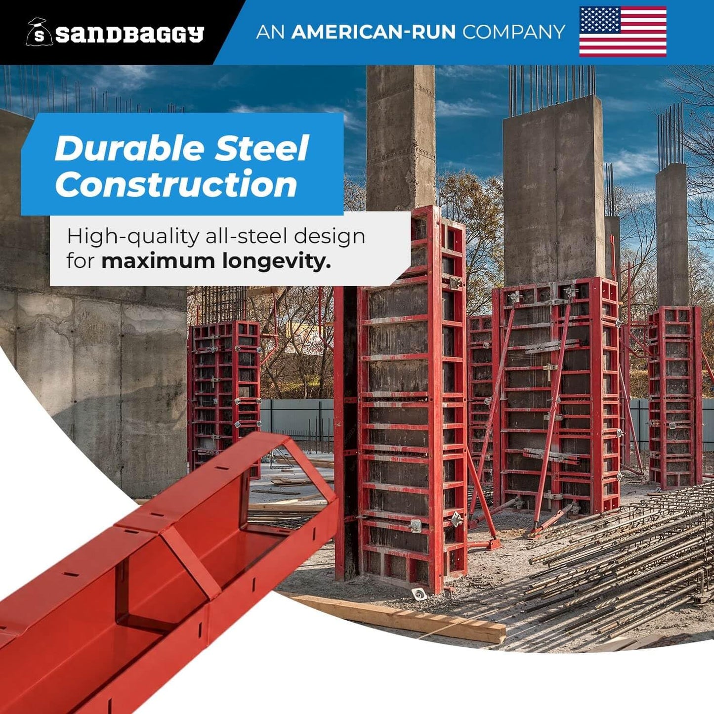 6" x 6" x 8 ft Inside Corners for Steel-Ply Concrete Forms - Sandbaggy (10, 6" x 6" x 8 ft)
