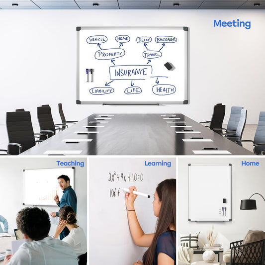 VUSIGN Magnetic Whiteboard 48" x 36", Large Dry Erase Board for Wall with Silver Frame, Wall-Mounted White Board for Office, Classroom & Home, Includes Markers, Magnets and Eraser