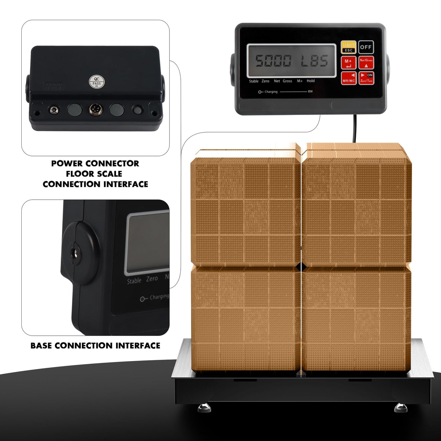 Industrial Floor Scale 60x60 Inch - 5000lb x 1lb, Heavy Duty Platform Weighing Scale with Digital Display