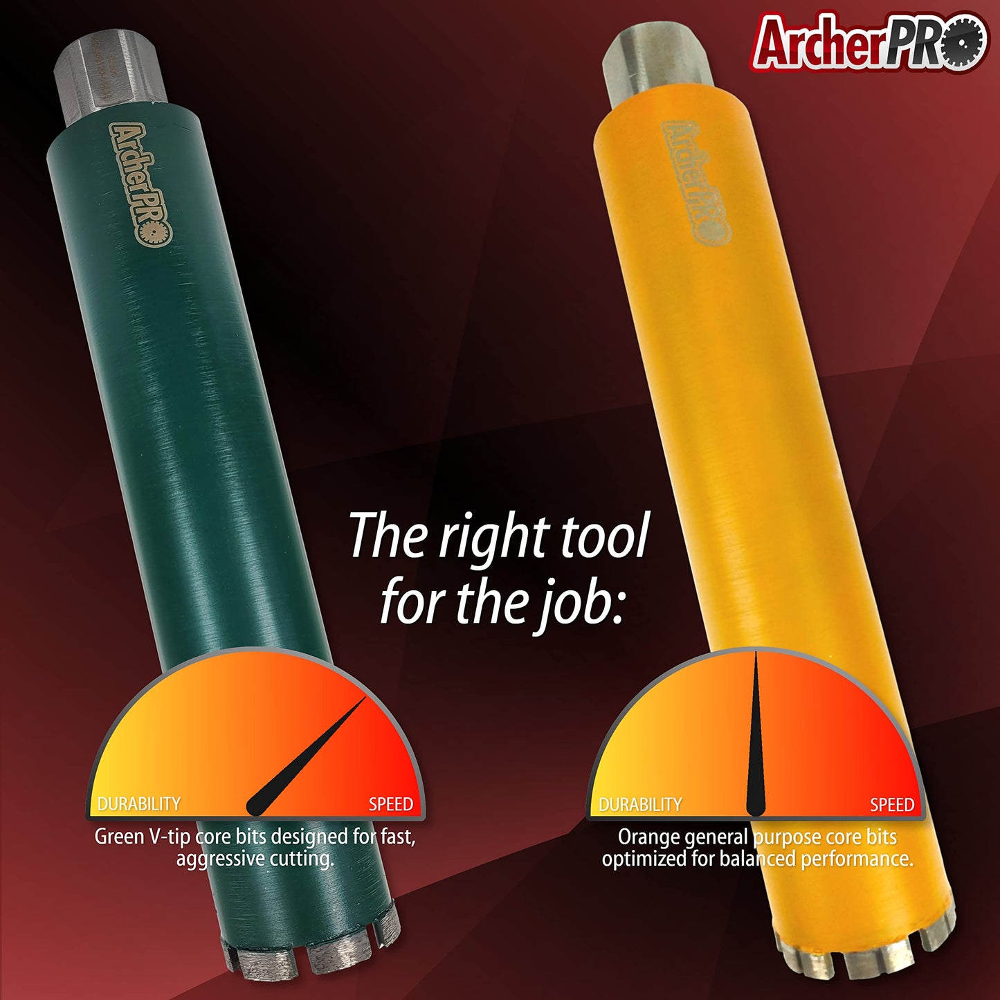 Archer PRO 8" in. Aggressive Diamond Turbo Core Drill Bits with V-tip for use with core Drill Stand rig. for Concrete Drilling, Masonry, Cinder Blocks.