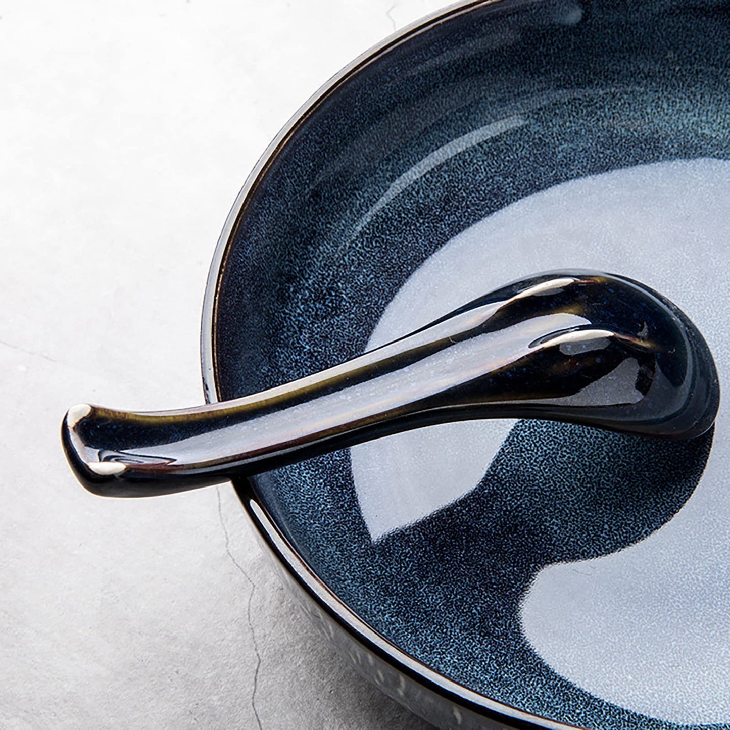 Japanese Ramen Soup Spoons Asian Blue Ceramic Soup Spoon for Pho Dessert Noodle 5 Pcs