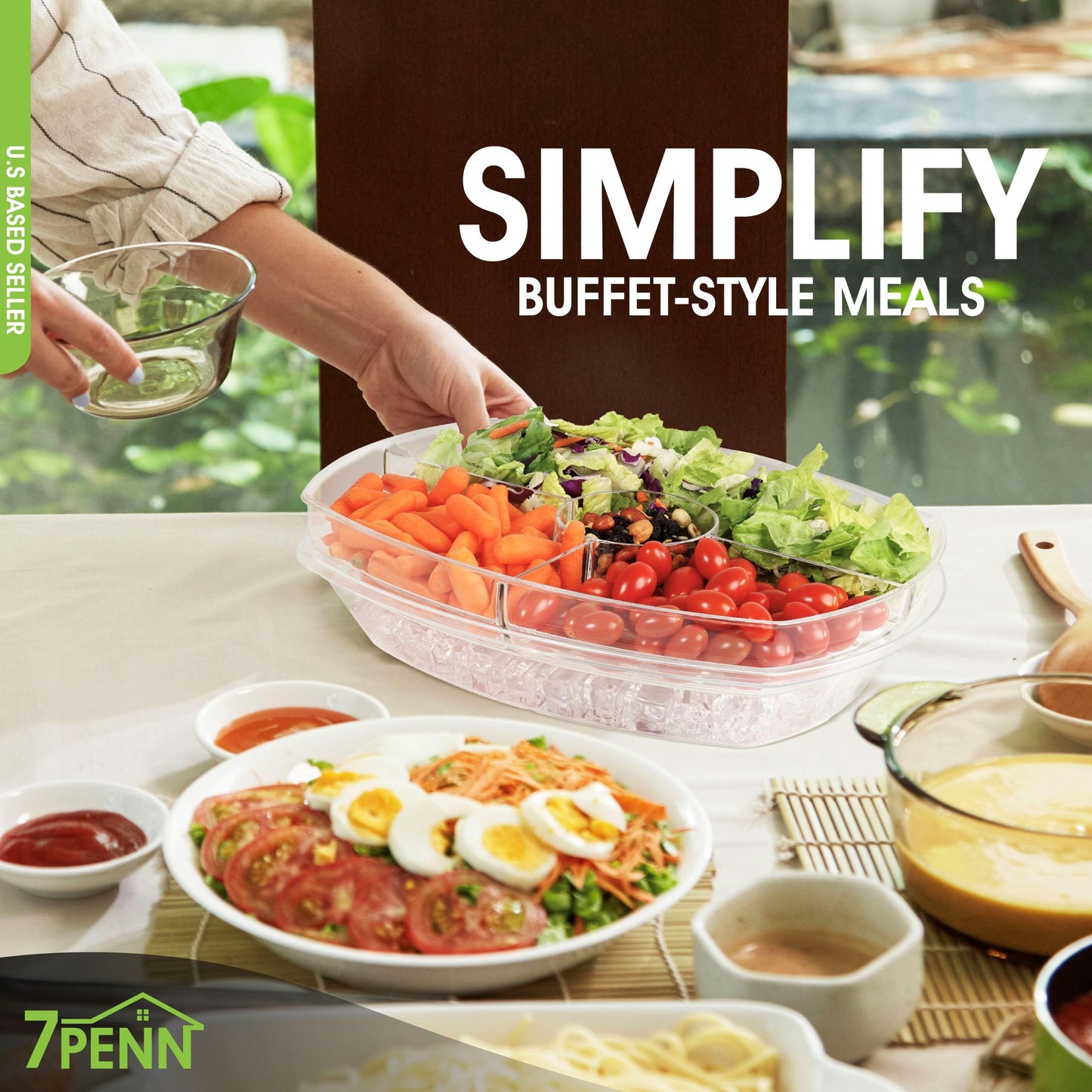 7Penn Acrylic Appetizer Serving Tray - 4 Compartment Transparent Chilled Serving Platter with Flip-Over Ice Tray Lid