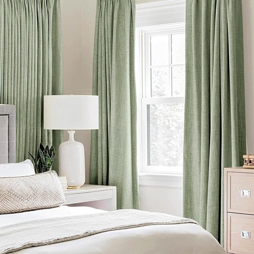 MIULEE 90-Inch Linen Texture Curtains - 100% Blackout Thermal Insulated Sage Green | Room Darkening Draperies (2 Panels)