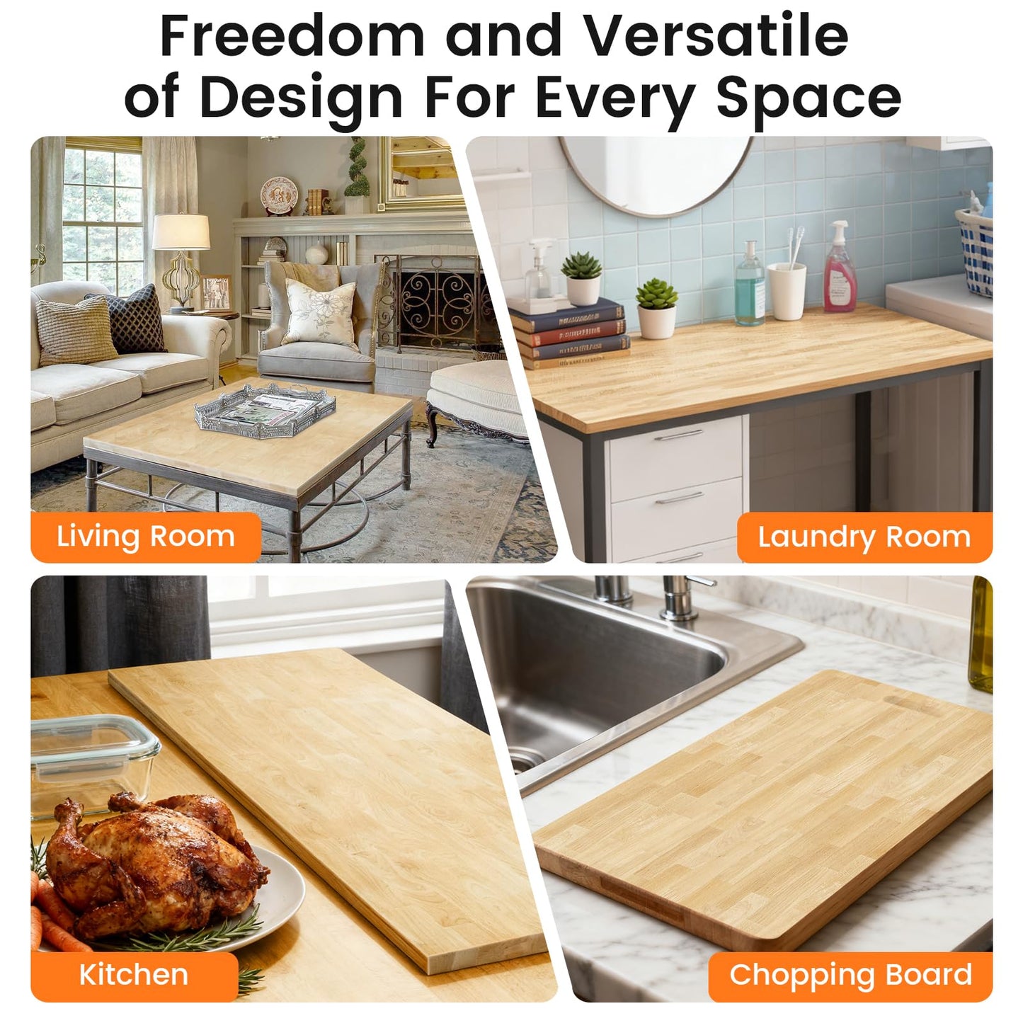 Butcher Block Countertop, Solid Wood Table Top-1.5ft Unfinished Large Wood Cutting Board, Birch Counter Slab Cut to Size for DIY Desktop/Washer Counter/Kitchen Island/Bakery Worktable 18"x25"x1.5"