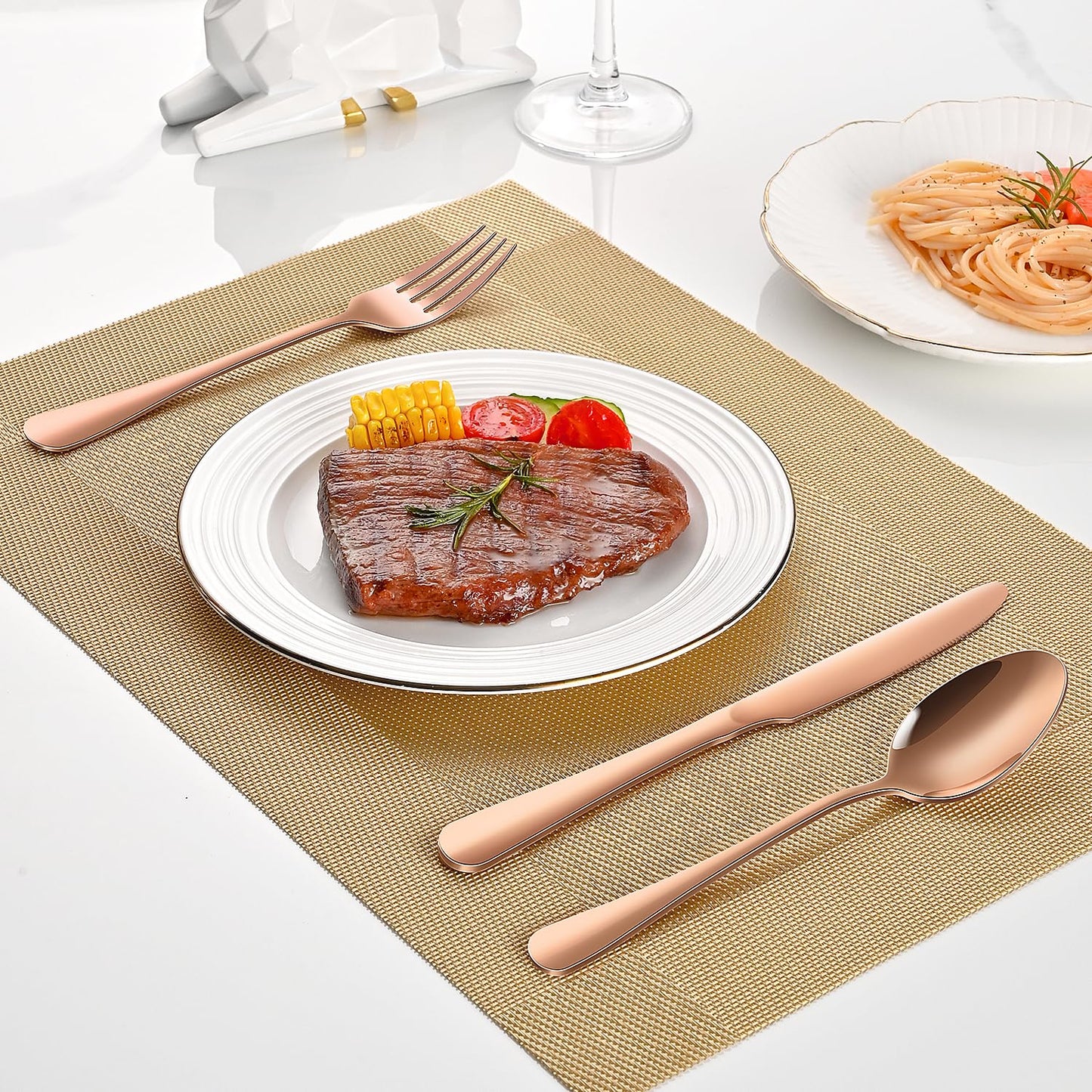Rose Gold 30-Piece Flatware Sets Service For 6,Pink Silverware Set Includes Knife Spoon And Forks Eating Utensils Sets For Kitchen,Metal Cutlery Set Tableware Sets