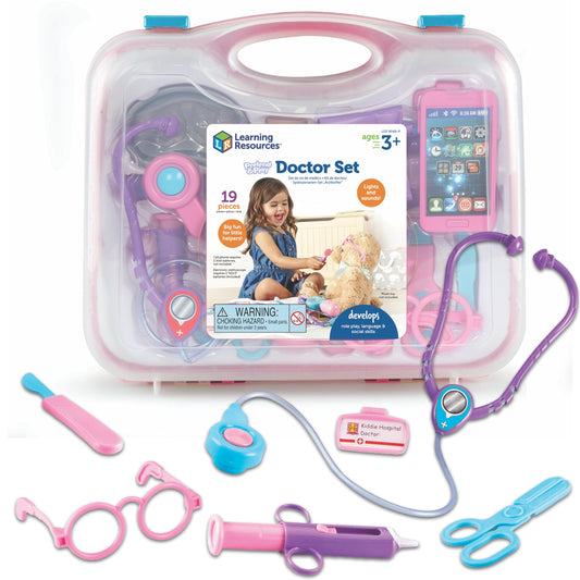 Learning Resources Pretend & Play Doctor Set Pink - Medical Kit for Kids, Imaginative and Role Play, Toddler Toys, Social and Language Skills, Fine Motor, Birthday Gift for Boys and Girls