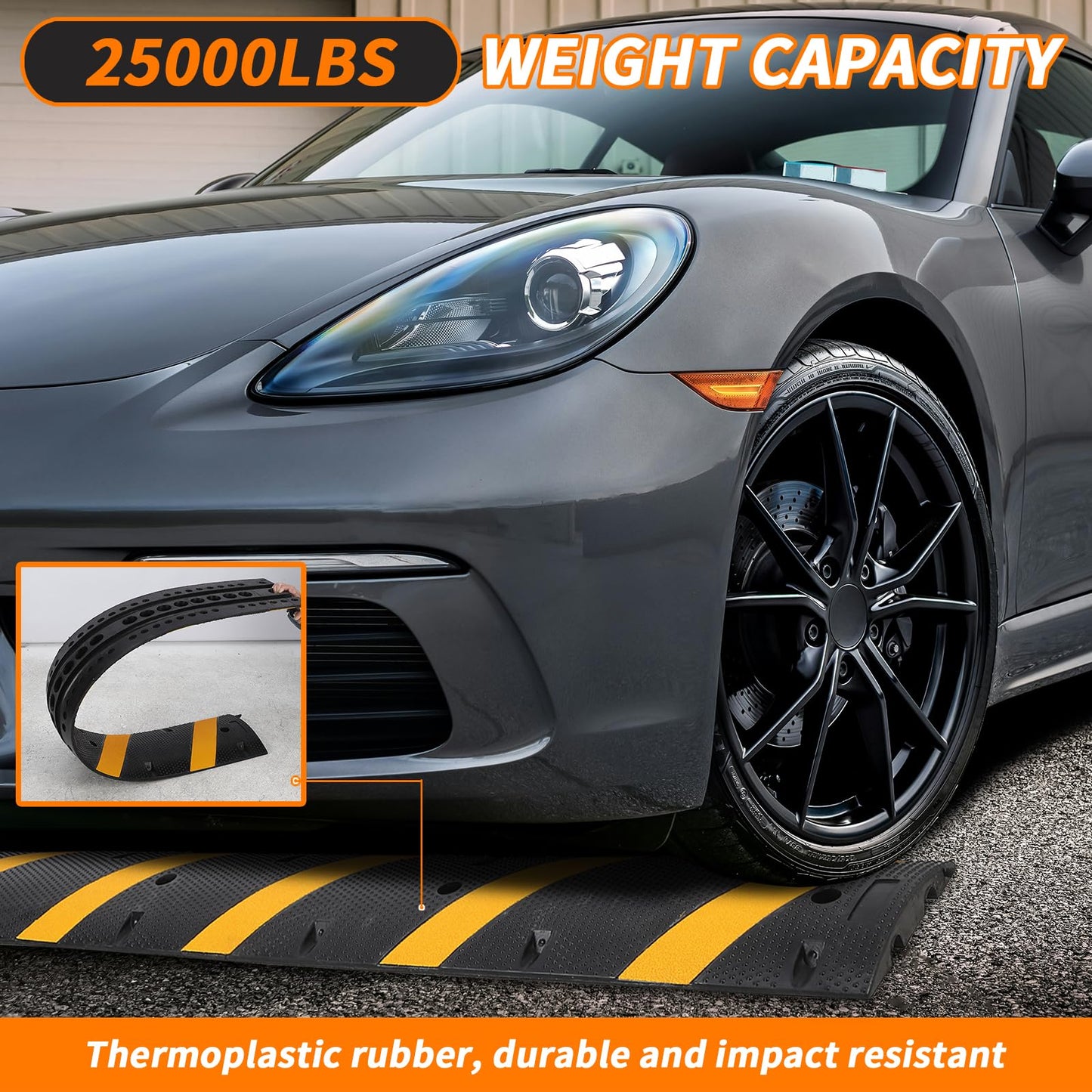 84'' Rubber Speed Bump, 1 Pack 2 Channel Modular Heavy Duty Speed Bumps Humps 25000 lbs Load Capacity, Cable Protector Ramp with 2 End Caps for Asphalt Concrete Gravel Driveway Road