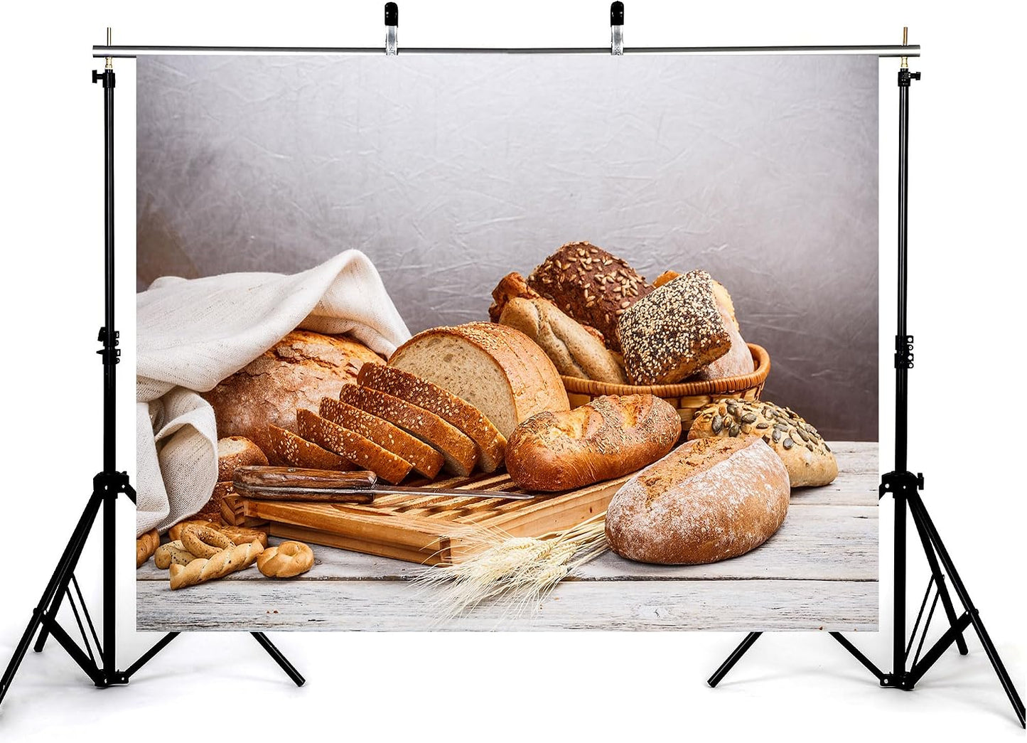 KeyWork 9x6ft Artisan Bread Assortment Backdrop Fresh Bakery Photography Background for Party Food Themed Gathering