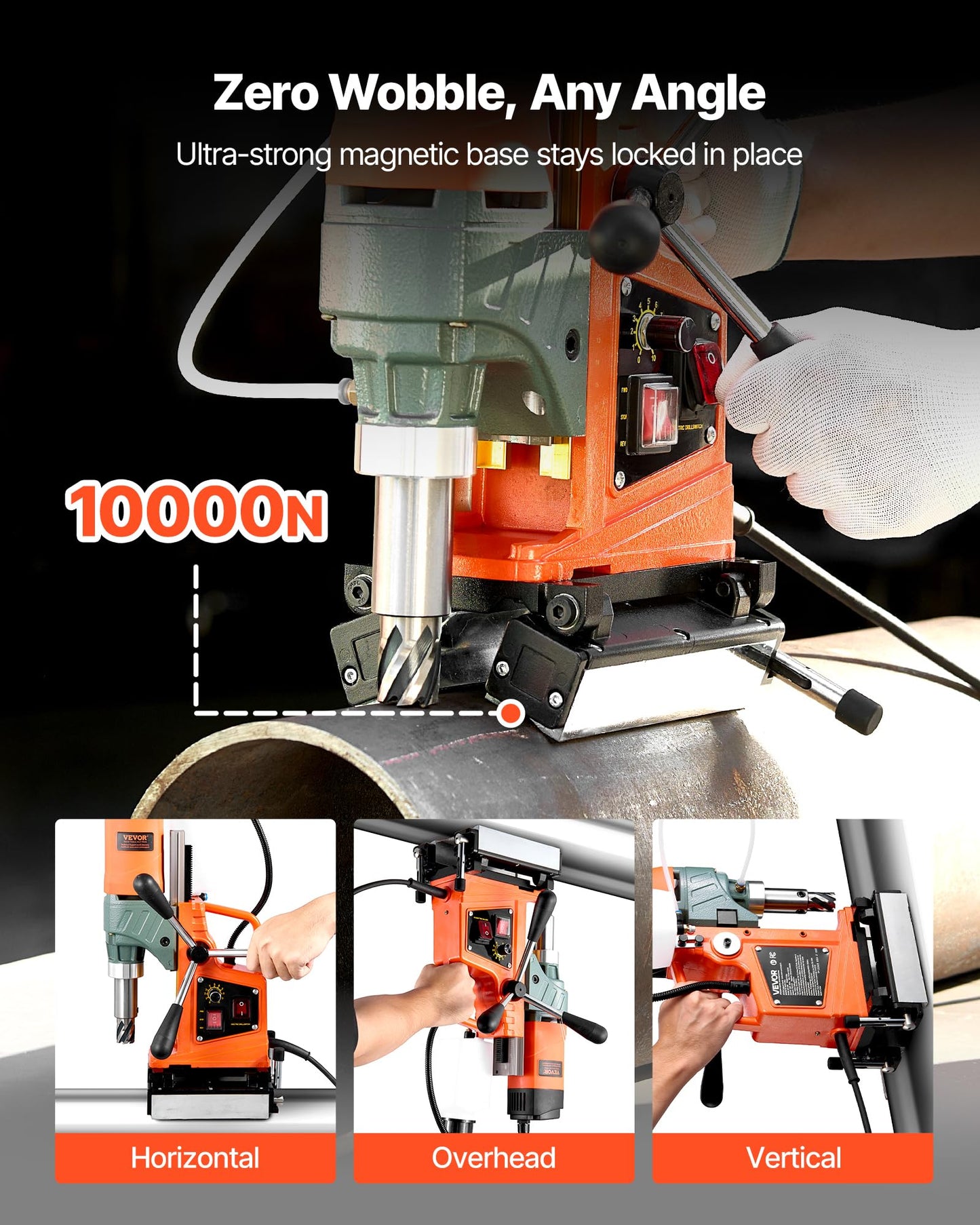 VEVOR Magnetic Drill Press, 1400 W, 2 inch Boring Diameter, 0-750 RPM Speed, Reversible Direction, Mag Drill Press for Metal Surface, Electric Drilling Machine for Industrial and Home Improvement