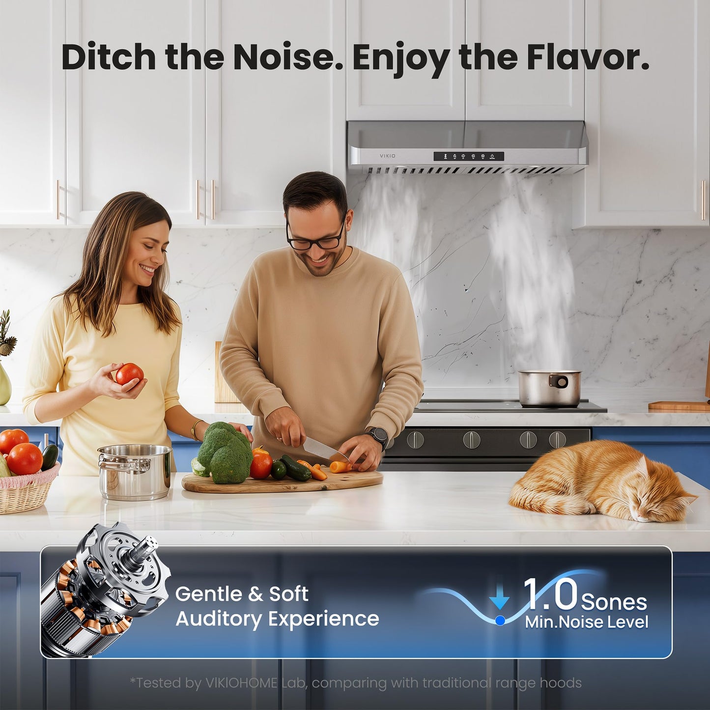 VIKIO HOME Under Cabinet Range Hood 30 Inch, 980CFM Fast Venting Ducted, Kitchen Hood With 3 Speed Gesture Sensing & Touch Control, Stainless Steel Stove Vent Hood With LED Light And 2 Baffle Filters