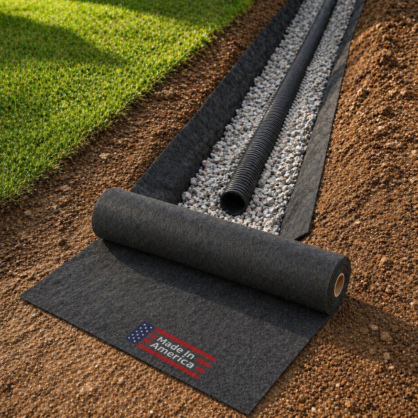 Sandbaggy French Drain Filter Fabric | Non-Woven Geotextile Landscape Fabric (4 oz) – Water Permeable, Porous Drainage Geo Fabric for Clay Soil & Landscaping – USA Made (6 ft x 100 ft Roll)