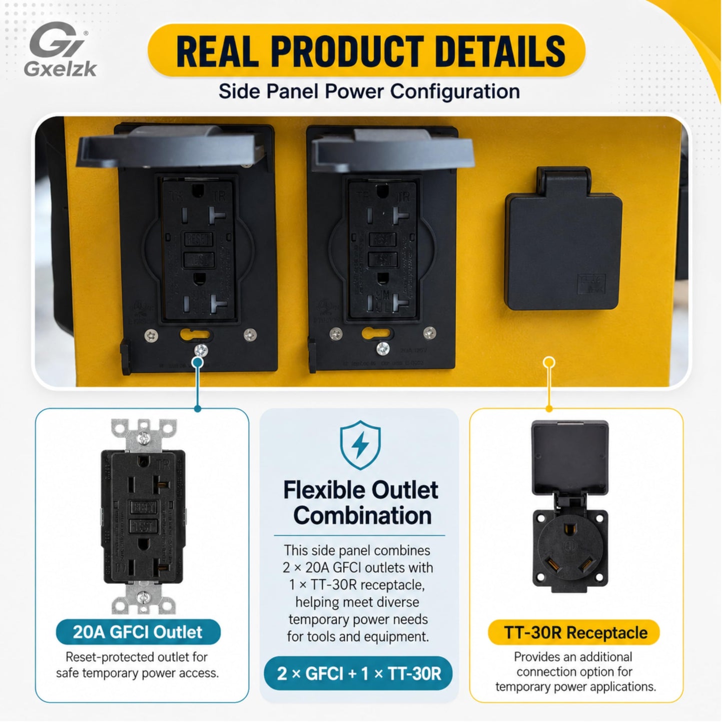 Power Distribution Box Temporary Distribution Box, It has Both 50A and 30A inlets, six 120V CFGI duplexes,Safe and Reliable Power on Any Construction site (50A)