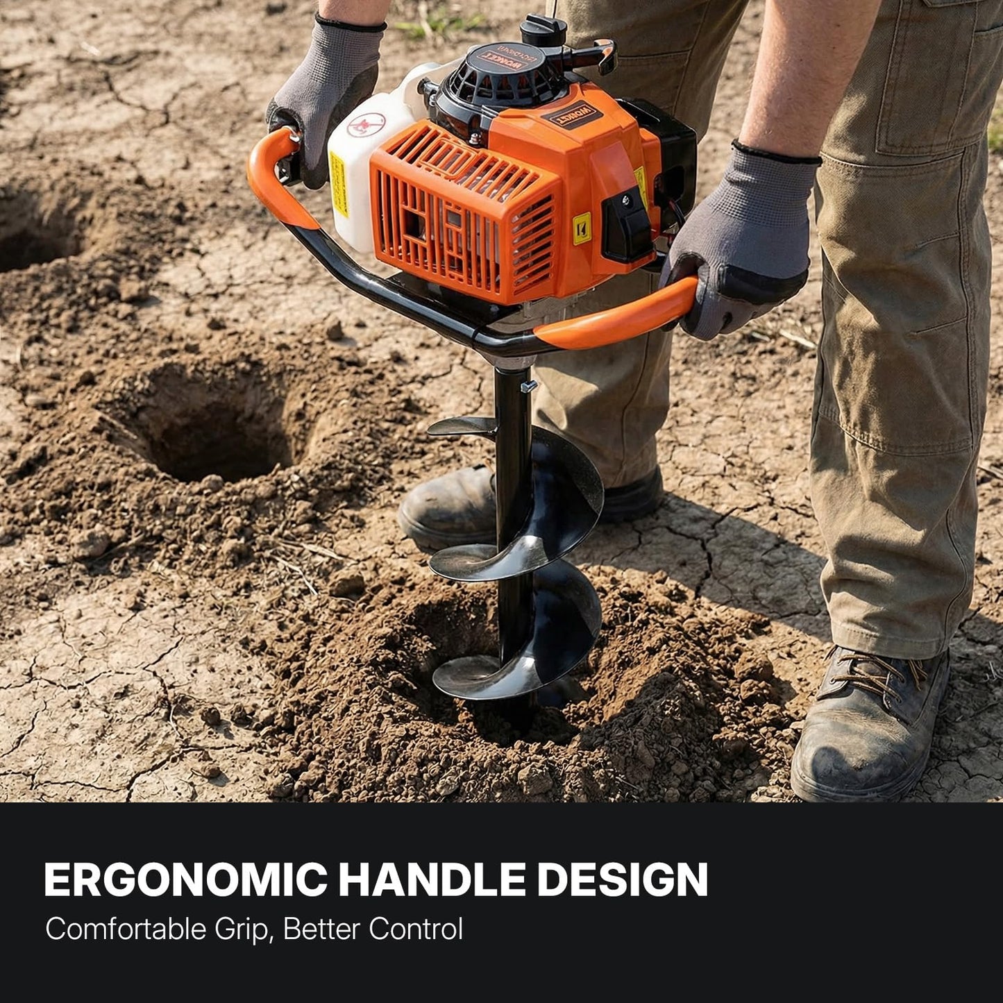 WORKIT 72CC Post Hole Digger, Auger Post Hole Digger Easy Start, 2-Cycle Xtreme Engine, Gas Powered Earth Auger with 6"+8" Auger Drill Bit, 20"+30" Extension Rods, EPA Certification