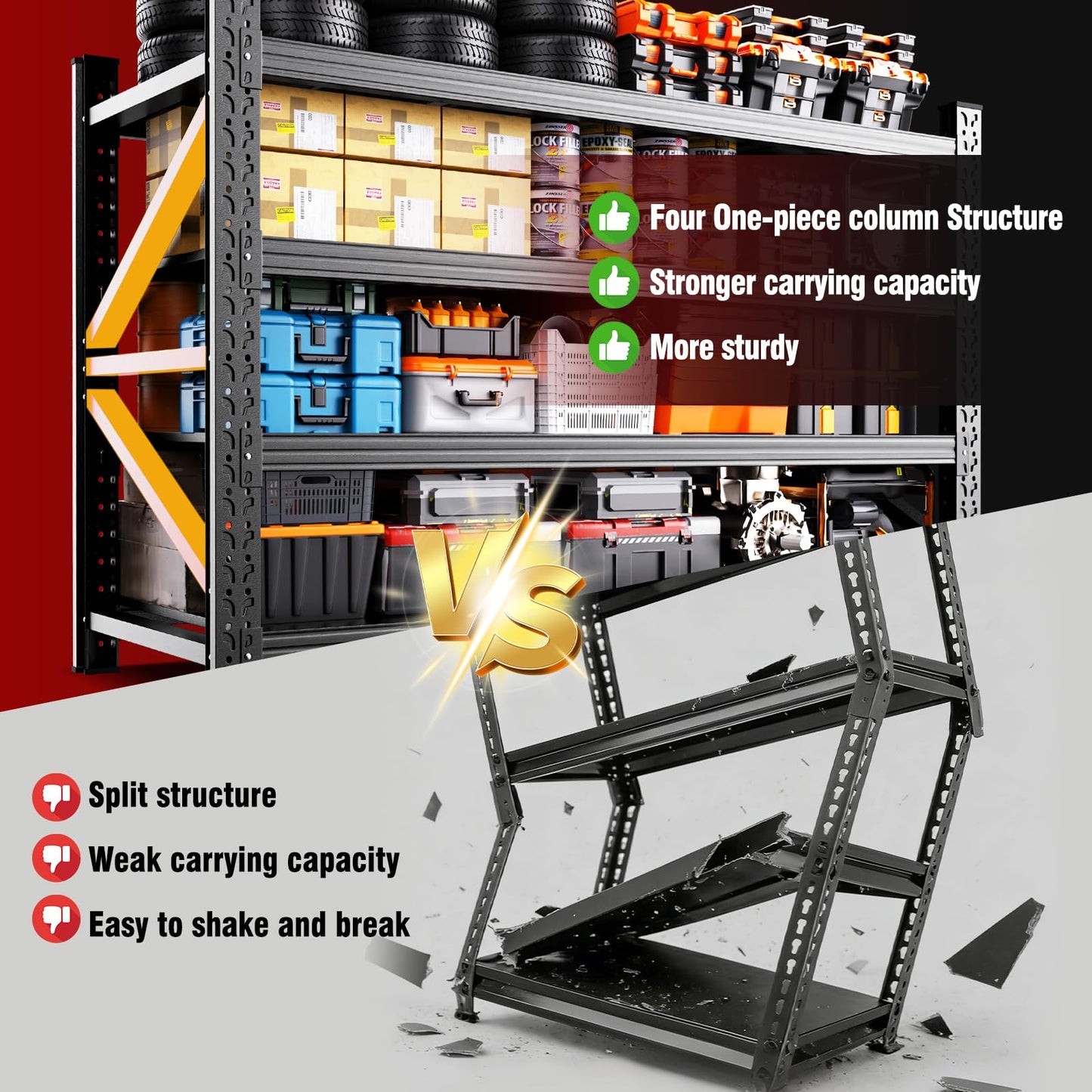 AXASIIO 5000LBS Heavy Duty Storage Shelves, 59"W Adjustable Garage Shelving Unit, Rust Proof Large Metal Storage Rack, 20"Dx59"Wx54.3"H Industrial Shelving for Warehouse, Basement, Shop, Supermarket
