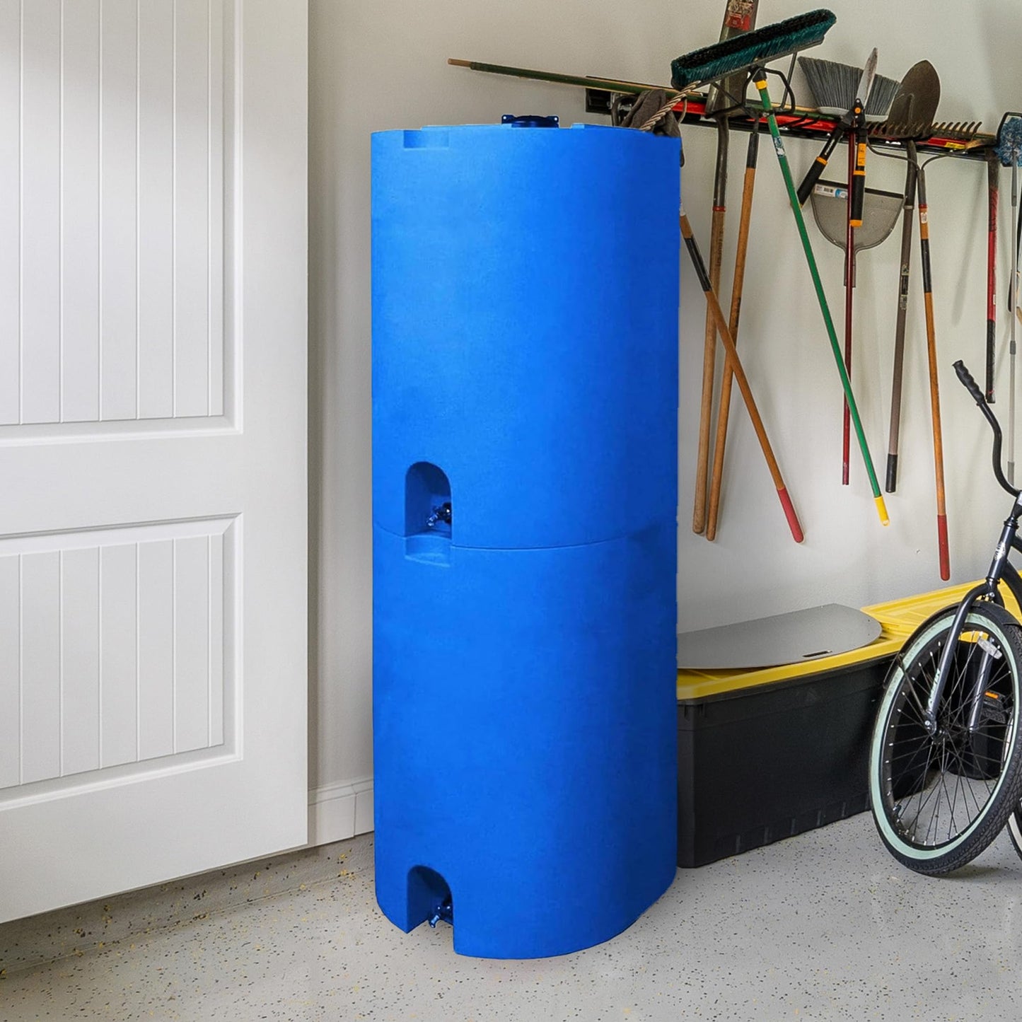 WaterPrepared 2-Pack Stackable Plastic Drinking Water Storage Tank with Spigots, 55 Gallon, Blue - Portable Emergency Hydration Container for Survival or Disaster Preparedness
