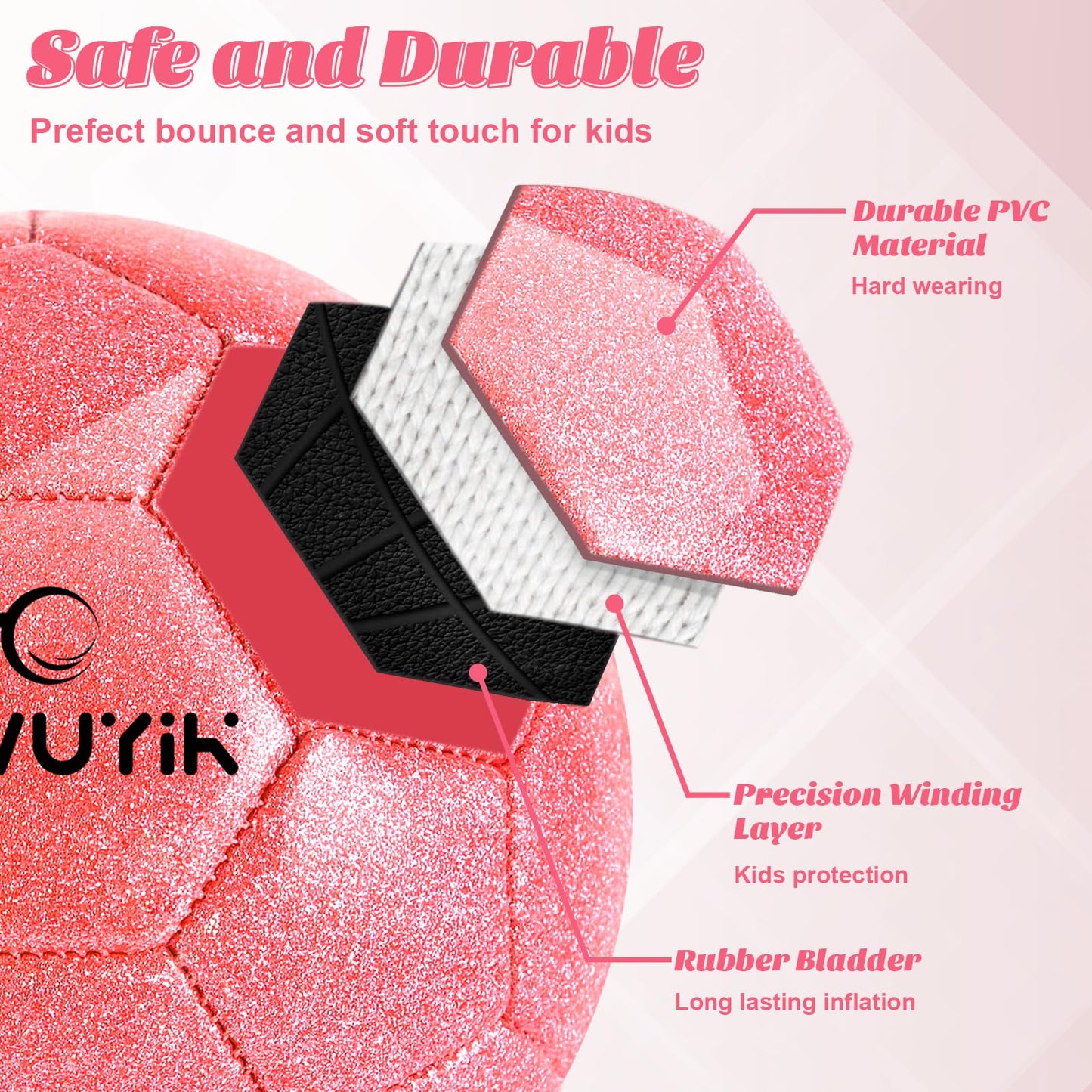 OKWUYiK Size 3 Glitter Pink Soccer Ball Set with Pump Youth Soccer Ball for Kids Aged 4-6 6-8 8-12 Toddler Soft Training Practice for Teens Children Adults Boys Girls