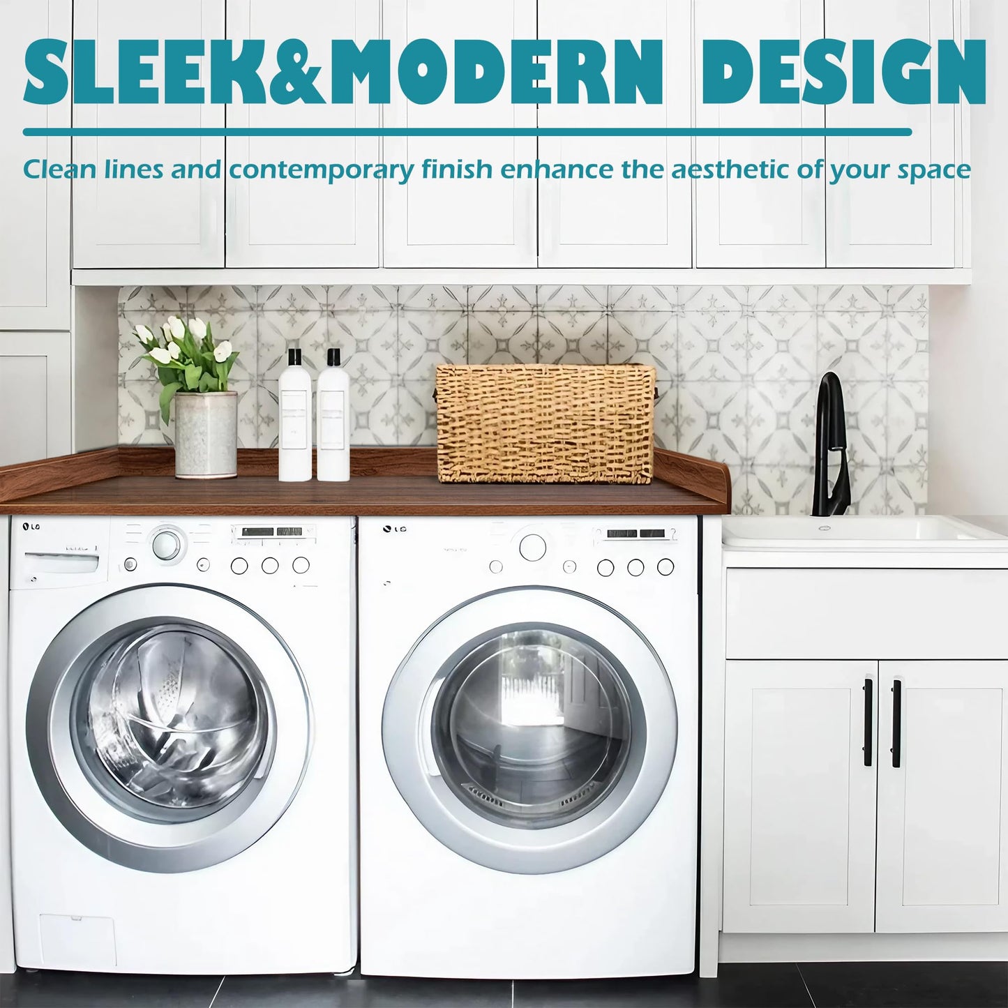 ROYXEN Washer Dryer Countertop, Laundry Countertop Solid Wood, Countertop for All Front-Loaded Washing Machine and Dryer, Extra Room for Laundry Room, Walnut Color