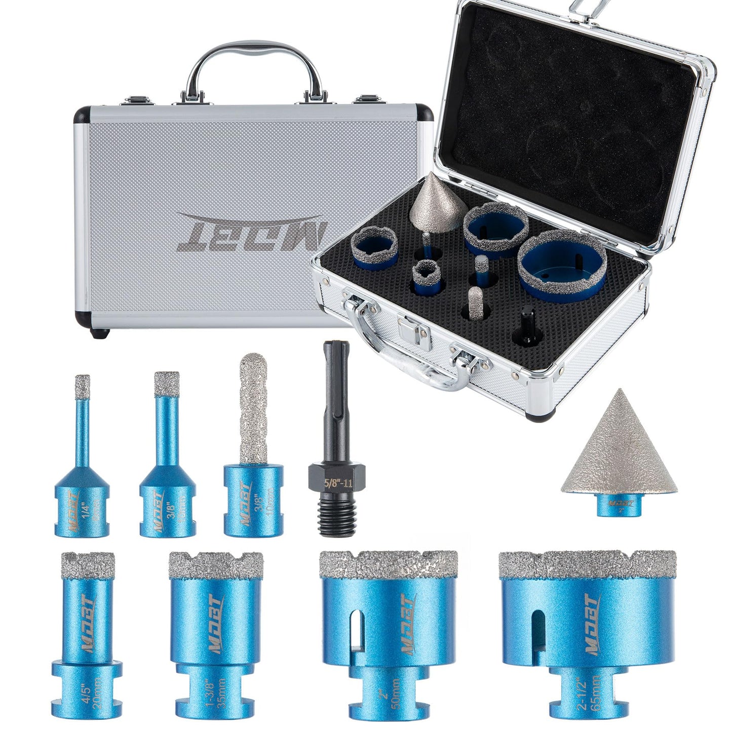 Diamond Core Drill Bit Set - 6/10/20/35/50/65mm Tile Hole Saw Kit with 50mm Chamfer Bit & 20mm Finger Bit, 5/8-11 Thread for Porcelain Tile, Granite, Marble, Masonry - Dry/Wet Drilling
