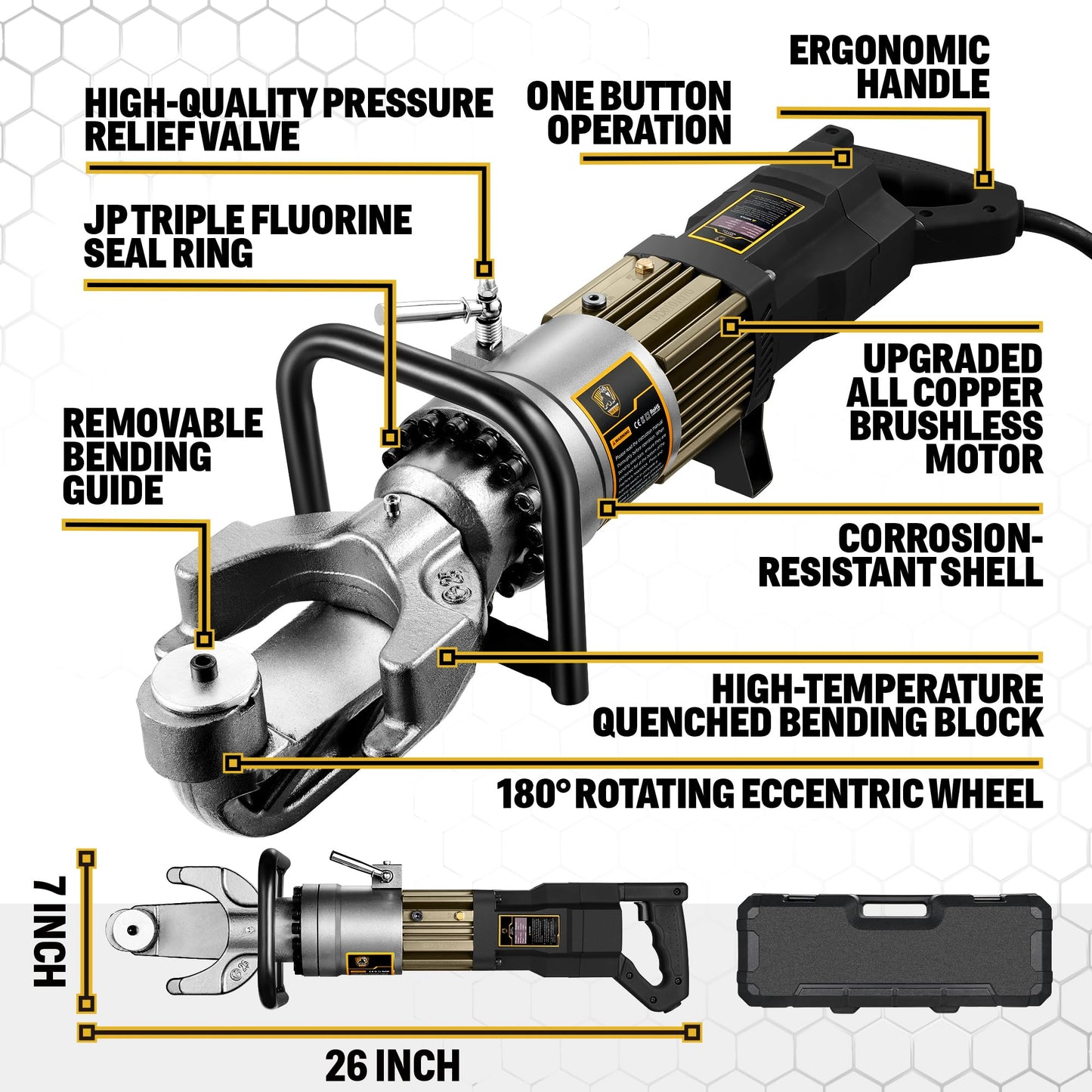 [Upgraded Version] Electric Rebar Bender with Brushless Motor, 1100W Portable Hydraulic Rebar Bender Tool, Handheld Rebar Bender Machine, 110V ﻿ (Max Rebar 7/8" 22mm #7)