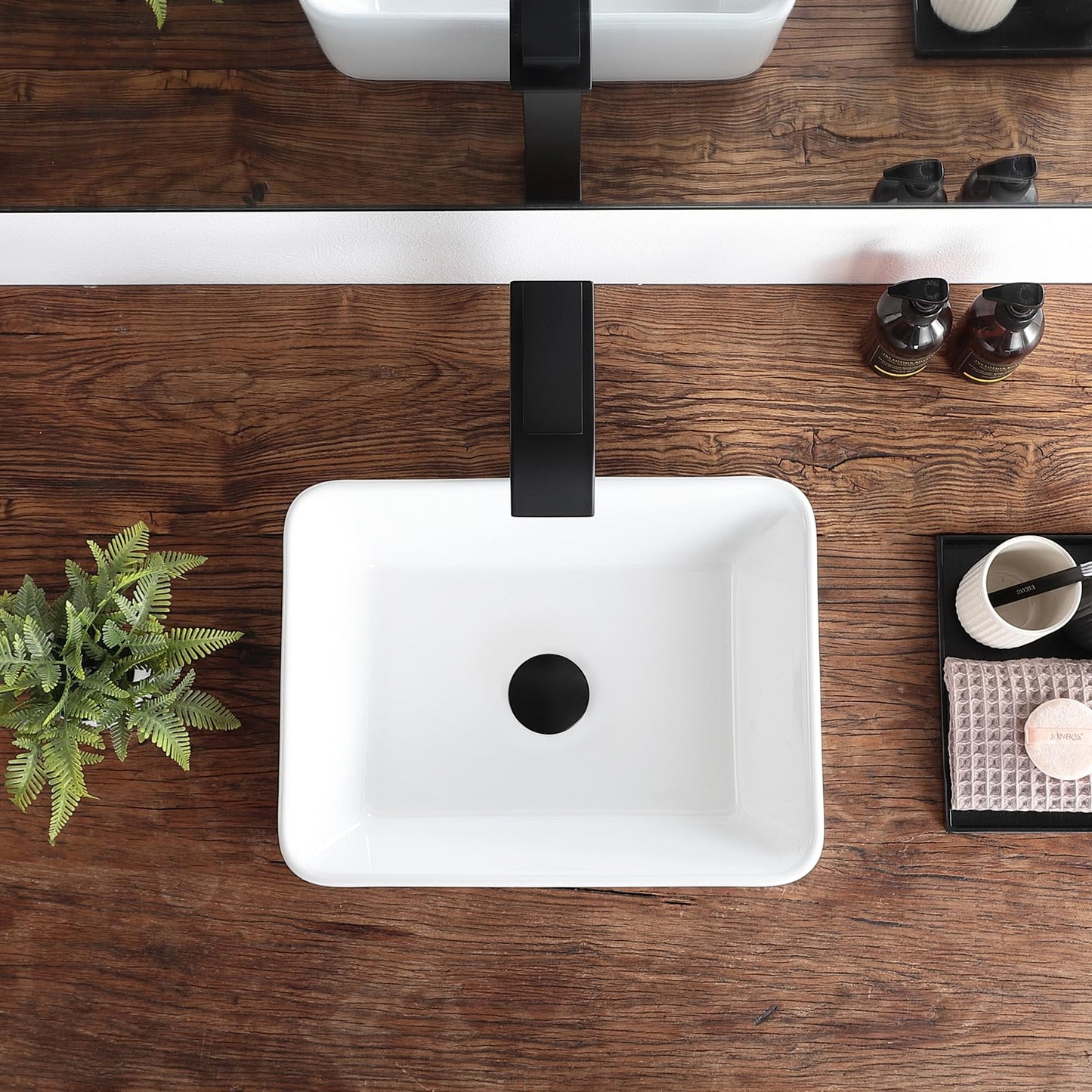 KDKSC Vessel Sink 16"x12" Rectangular White 16 Inch Bathroom Sink Porcelain Ceramic Modern Above Counter Bathroom Sinks