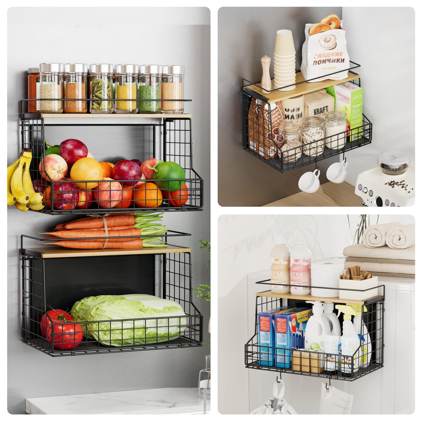 TIDIIABODE Magnetic Shelf for Fridge, Large Container Magnetic Spice Rack for Refrigerator, Fruit Potato and Onion Storage Bins, Magnetic Basket with Wood Lid, Kitchen Counter, Cabinet