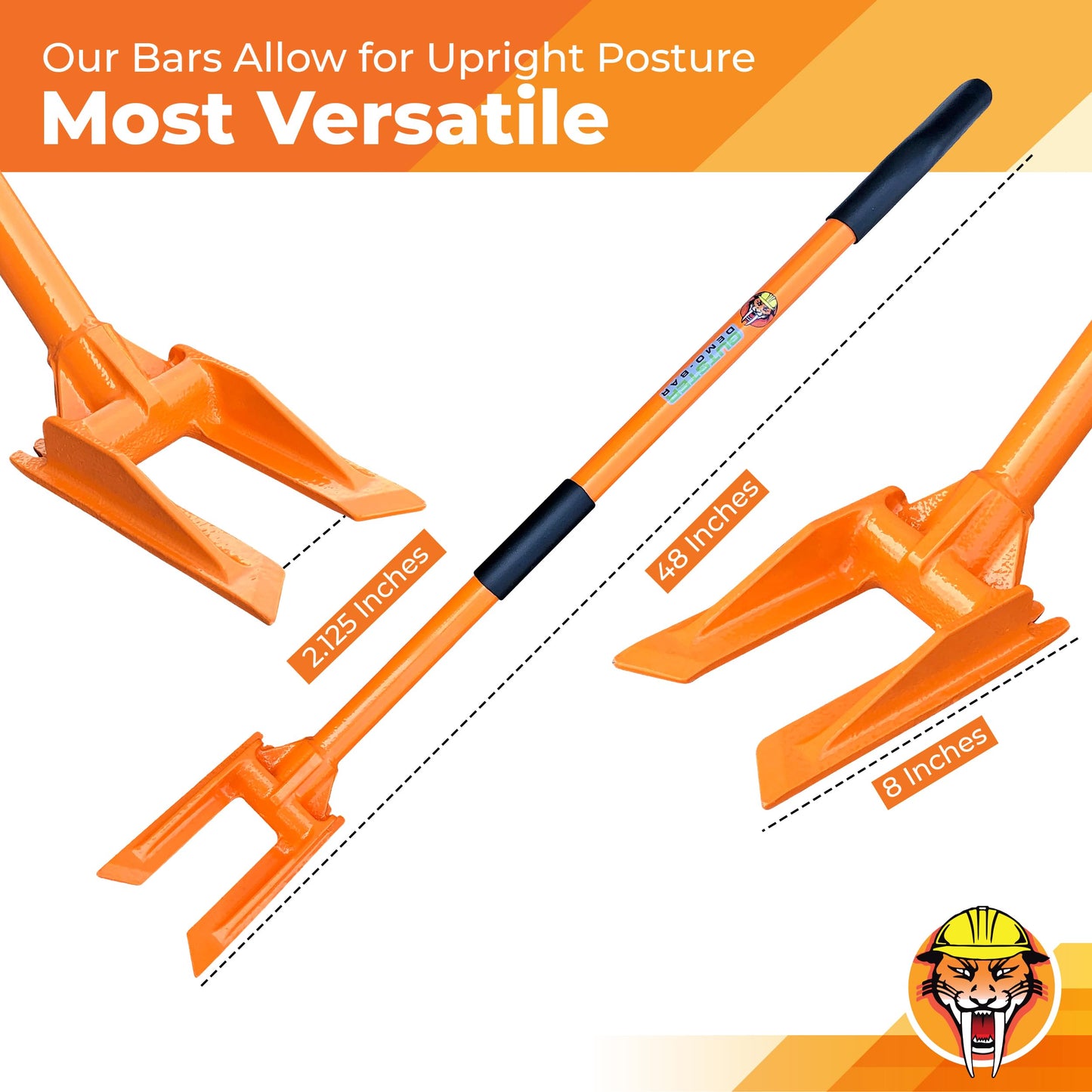 Gutster 48” Demolition Pry Bar & Crowbar – Round Handle Wrecking Bar for Ceiling & Wall Demo – Heavy Duty Nail Puller Tool for Contractors, Firefighters & Home Renovations