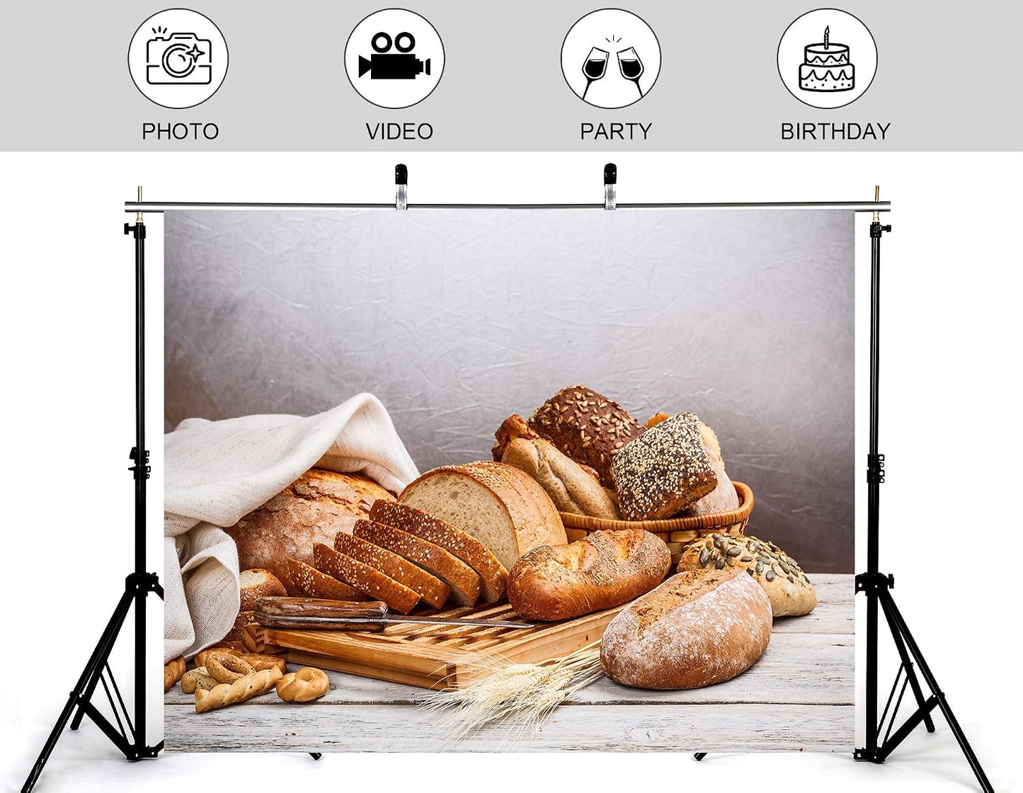 KeyWork 4x4ft Artisan Bread Assortment Backdrop Fresh Bakery Photography Background for Party Food Themed Gathering