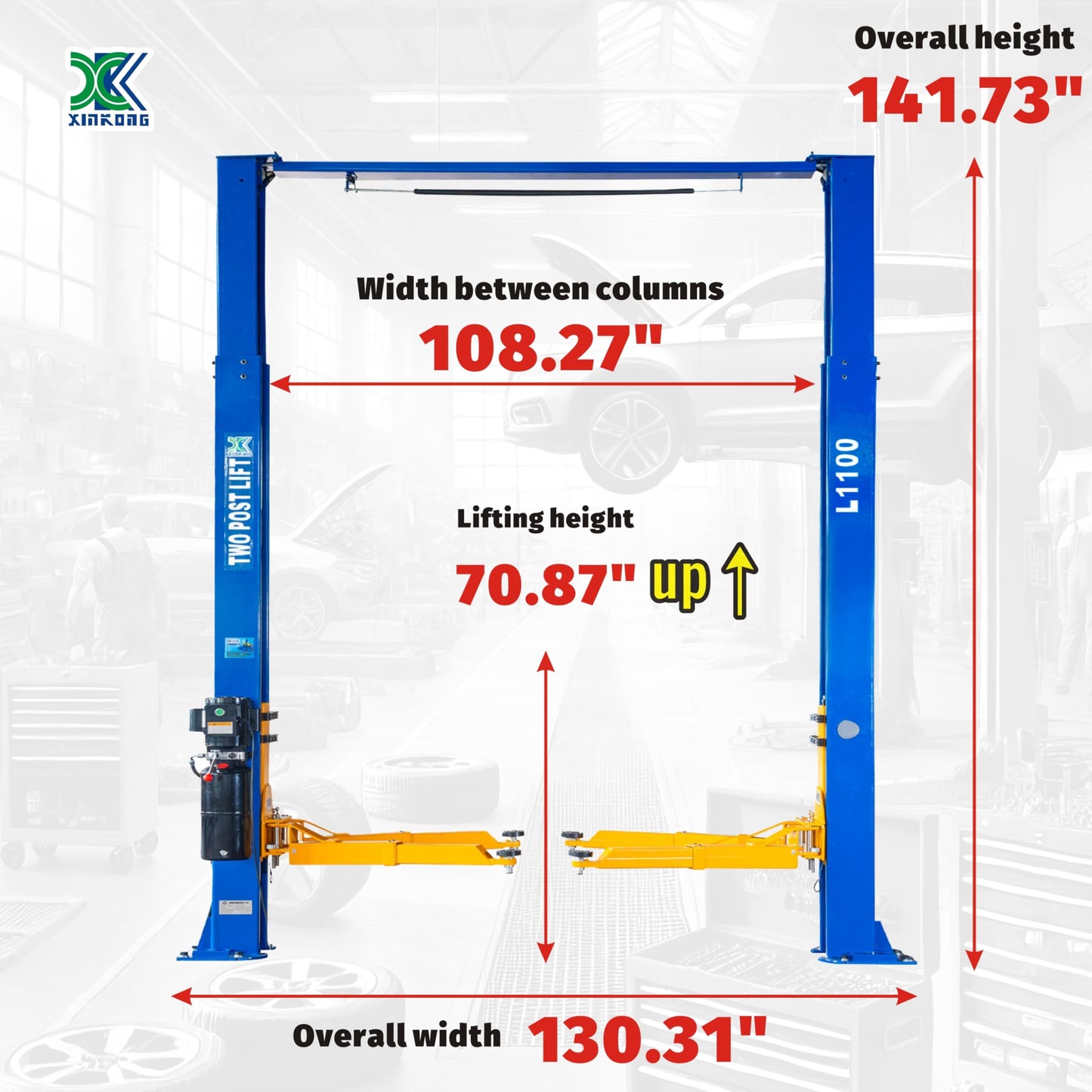 XK-L1100 Car Lift 110V Vehicle Lift 10,000 Lbs 2 Post Truck Hoist with 36 Months Parts Replacement