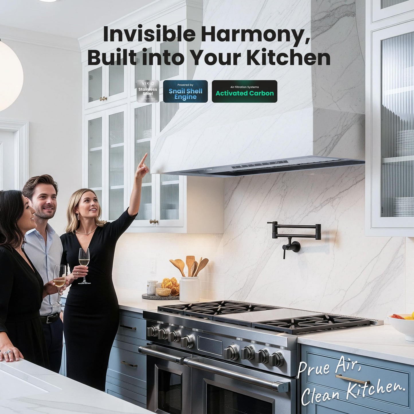 VIKIO HOME Range Hood Insert 30Inch,Built-in Kitchen Hood with 980 CFM, Ducted/Ductless Convertible Duct,Stainless Steel Kitchen Vent Hood/Gesture/Touch Control, 2 Pcs Baffle Filters with Handlebar