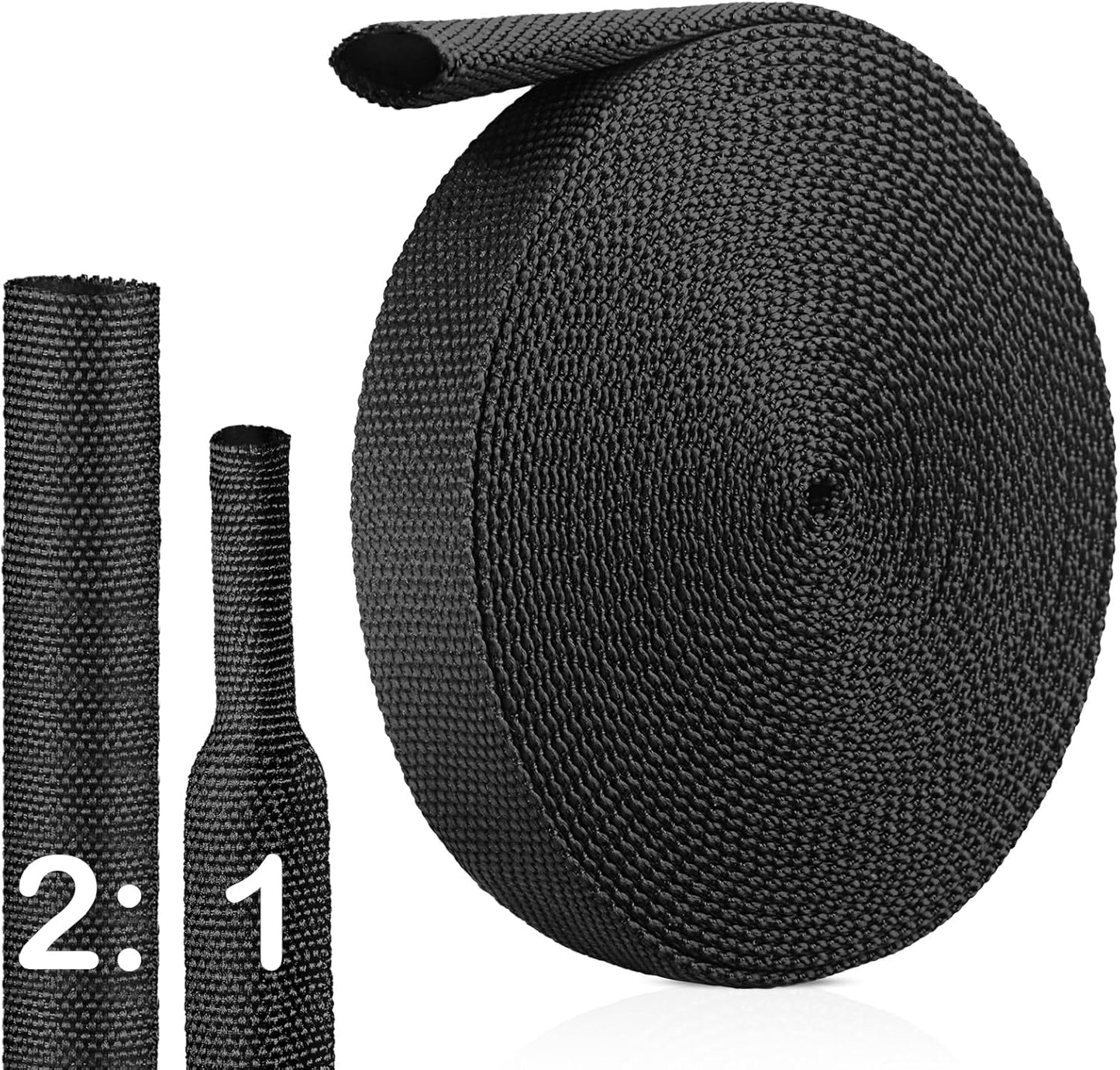 Tsmhisd 2:1Heat (3/8"-25ft) Shrink Wire Loom Braided Cable Sleeves,Heat Resistant Fabric Woven Shrink Tubing Wiring