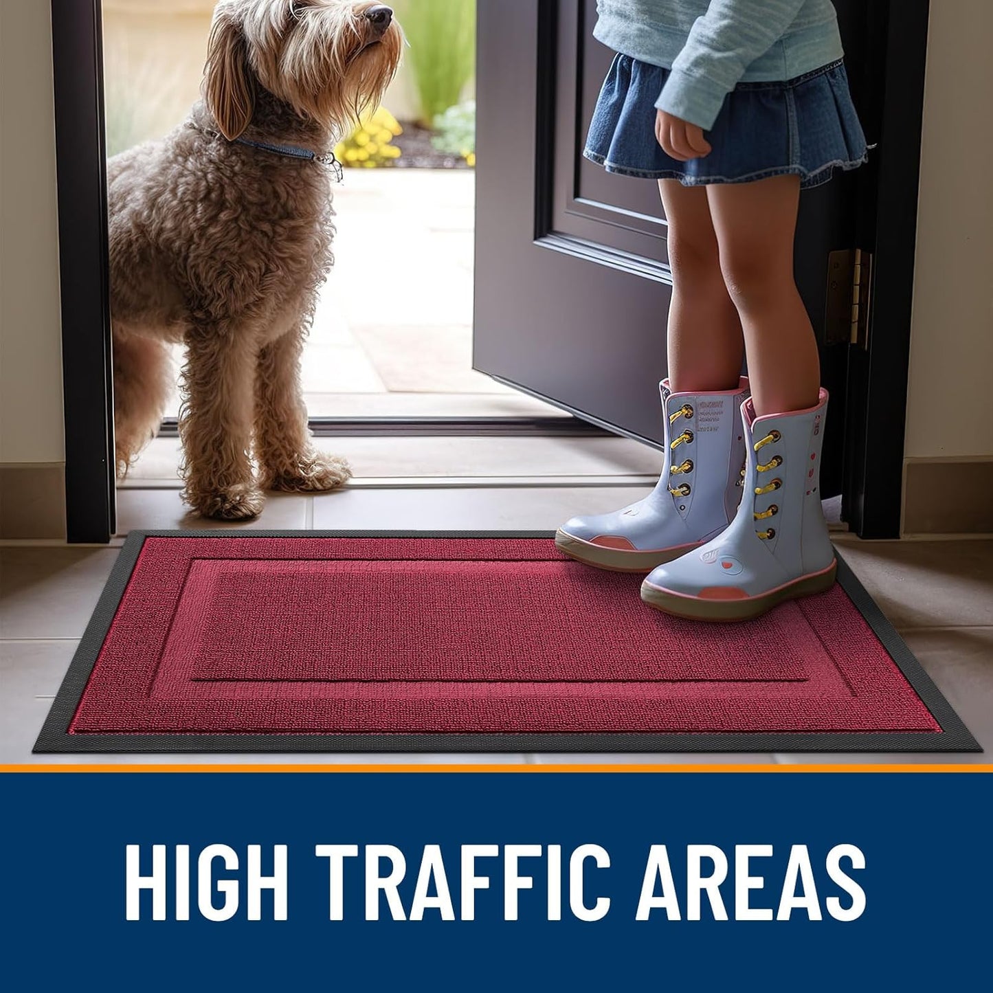 OLANLY Indoor Outdoor Front Door Mat - Waterproof All-Season Doormat, Easy Clean, 35x23, Burgundy