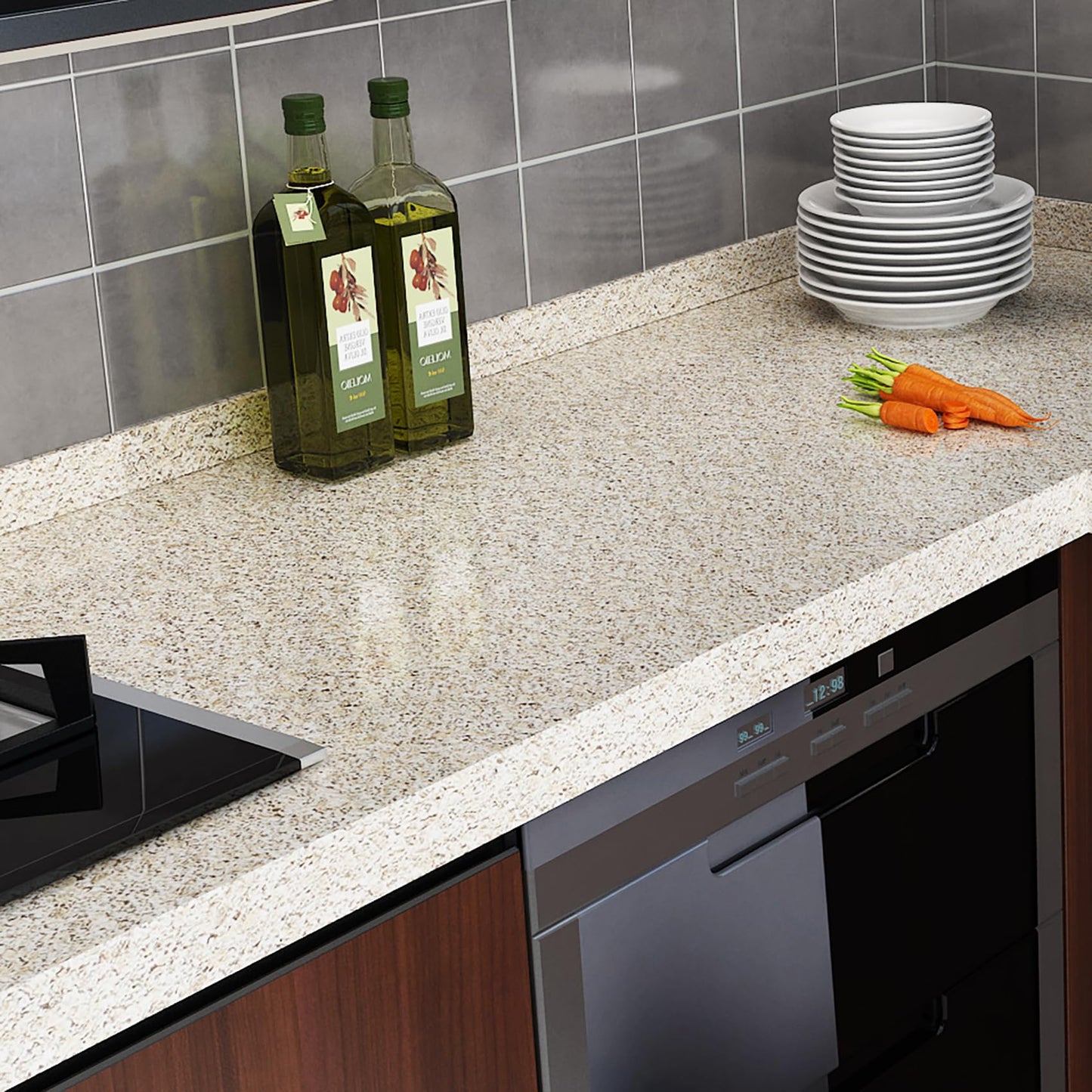 Livelynine 24 X197inch Brown Granite Peel and Stick Countertops Waterproof Contact Paper for Bathroom Counter Top Covers Kitchen Wallpaper Self Adhesive Renter Friendly Countertop Vinyl Wrap Laminate