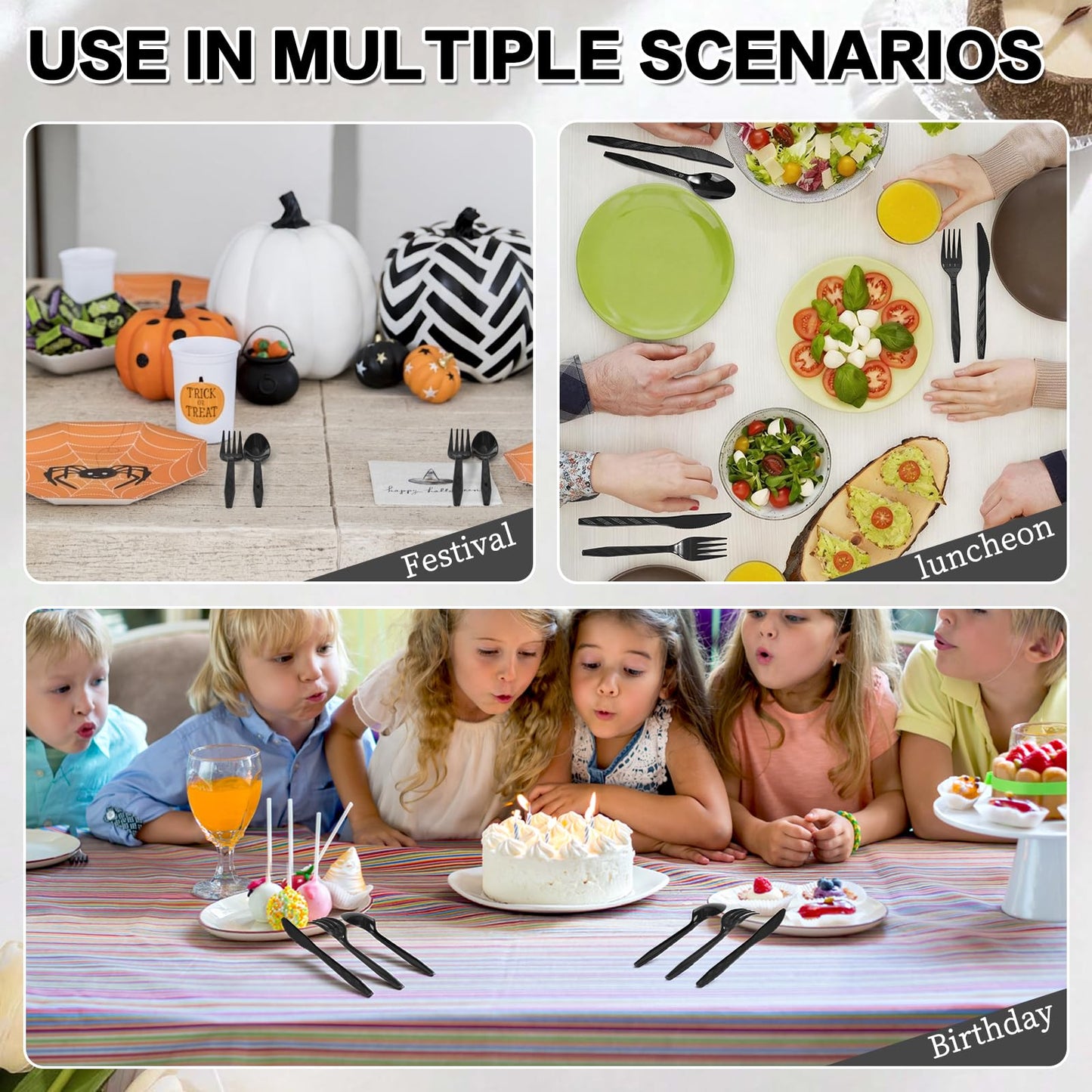 Dualshine 360-Pack Black Plastic Silverware, Disposable Cutlery Set, Plastic Forks and Spoons Knives Utensils Set (120 Each) for Restaurants, Picnics, Catering, Parties, Weddings