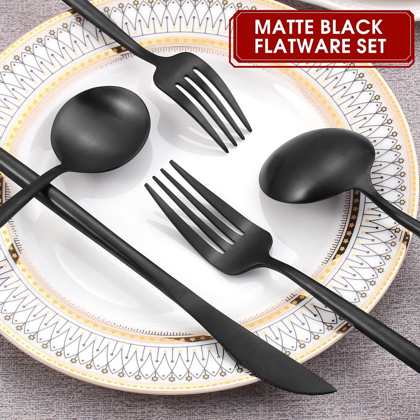 VANVRO Matte Black Silverware Set, 40-Piece Stainless Steel Flatware Set, Tableware Cutlery Set Service for 8, Satin Finish Utensils Set, Knife Fork Spoon Set for Home and Restaurant, Dishwasher Safe