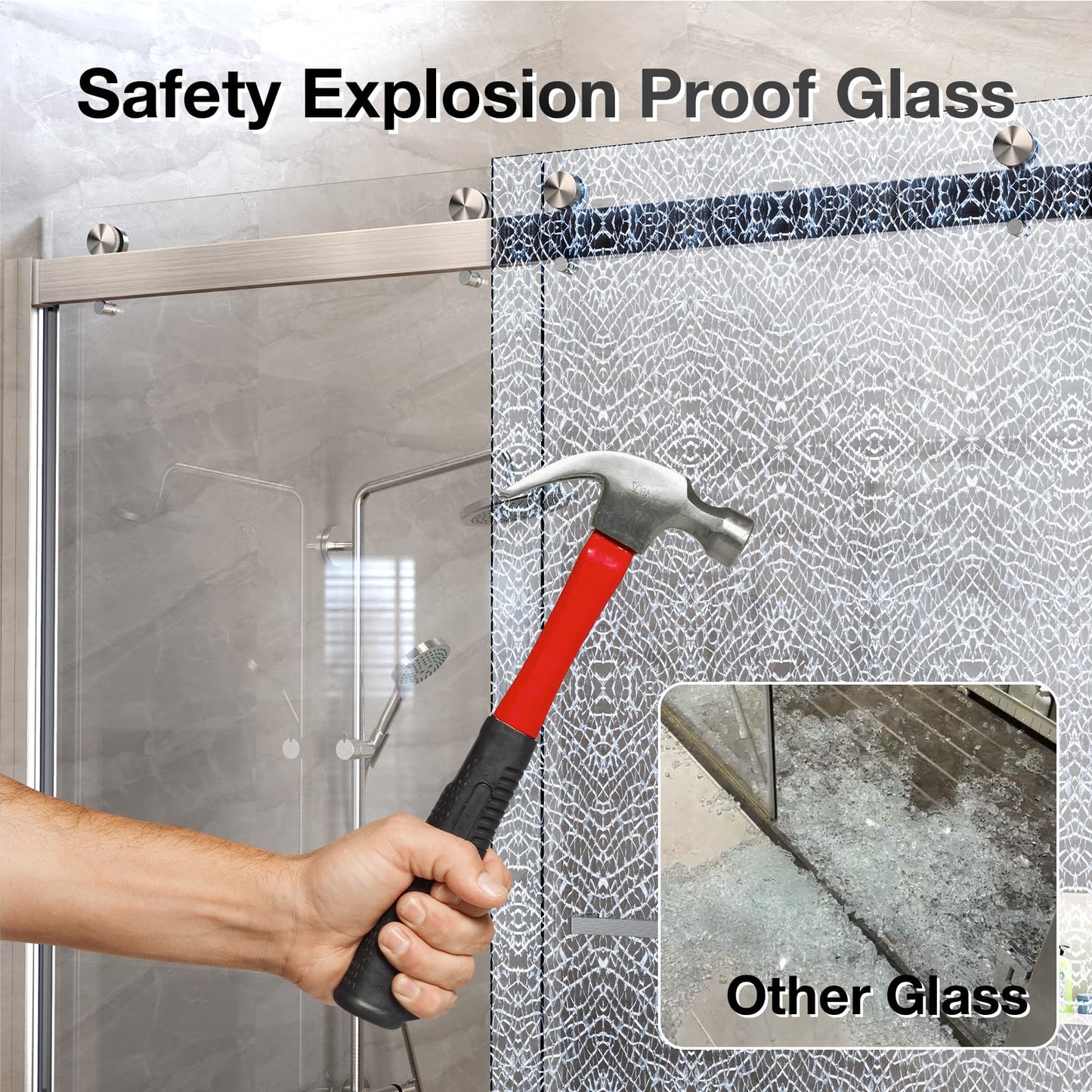 Frameless Shower Door, 5/16" (8mm) Clear Tempered Glass Shower Door, 56-60" W x 74" H, Quiet Soft-Close, Reversible Installation, SGCC Certified (Brushed Nickel-Double Sliding Style A, 60" W x 74" H)