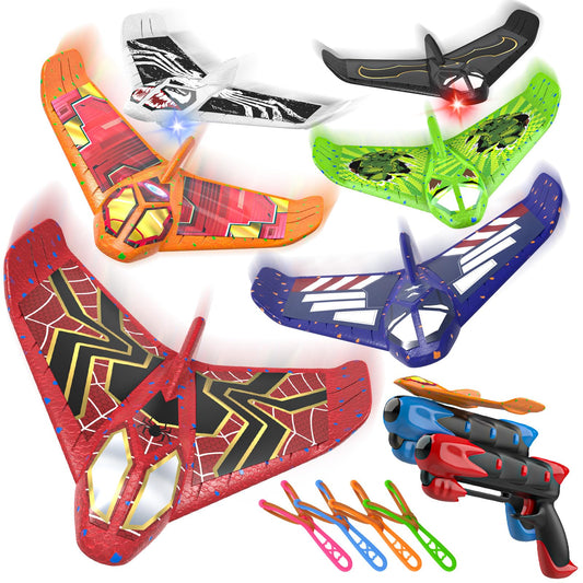 Fuwidvia 6 Pack Airplane Launcher Toys, LED Foam Airplane Toys for Kids, Outdoor Plane Flying Toys for Boys Girls Toys Age 3 4 5 6 7 8 9 10 11 12 Year Old boy Birthday Gift Ideas