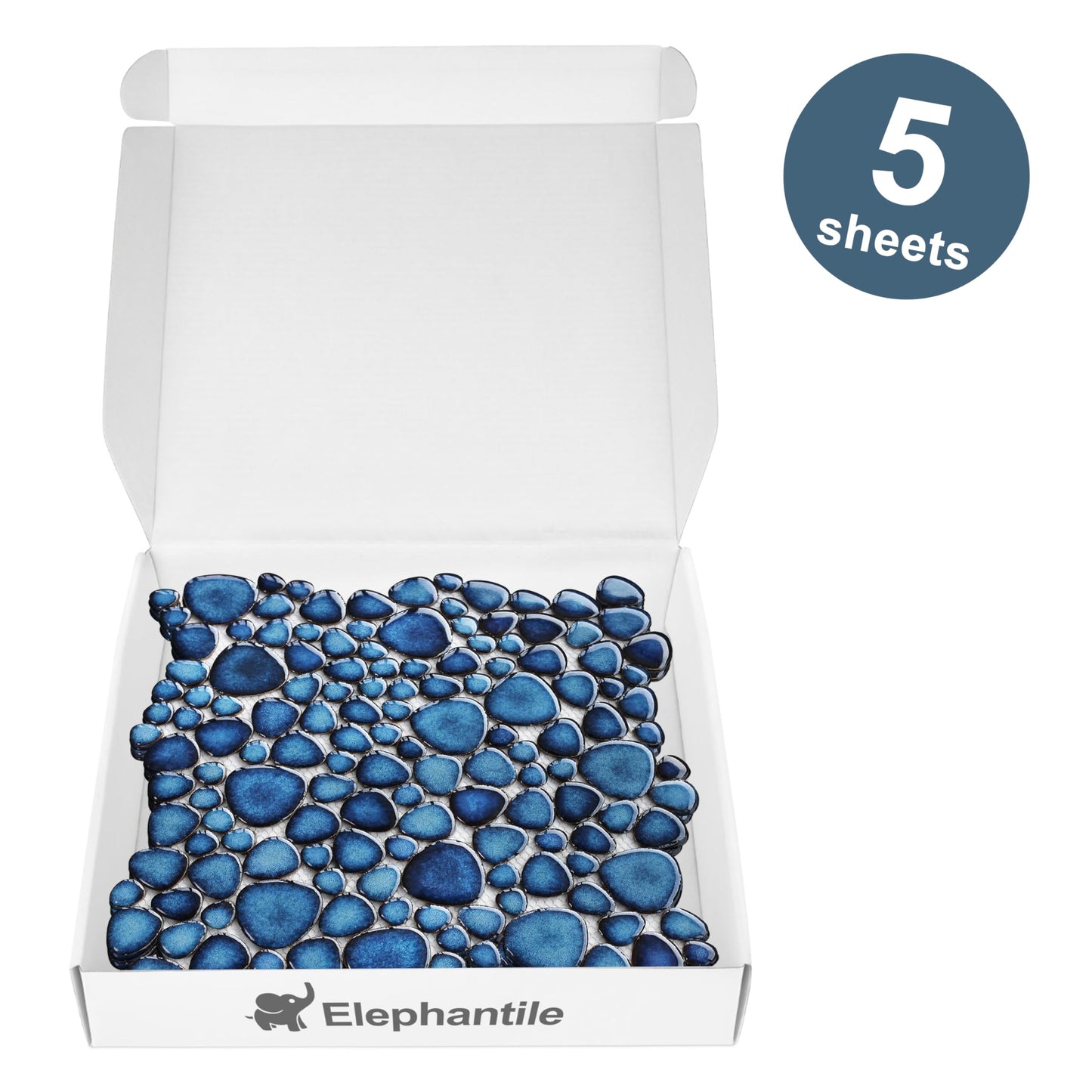 Elephantile Cobalt Blue Pebble Tiles for Shower Floor Bathroom Floor Wall Mosaic Tile [Set of 5 Sheets]