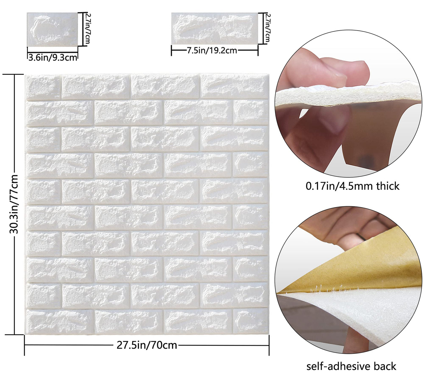 MYOYAY 10 Pcs 3D Wall Panels Peel and Stick 27.5 x 30.3 Inch (in Sum 57 sq.ft.) White Brick Wallpaper Self-Adhesive Foam Wall Panels for Living Room Bedroom Background Wall Decor