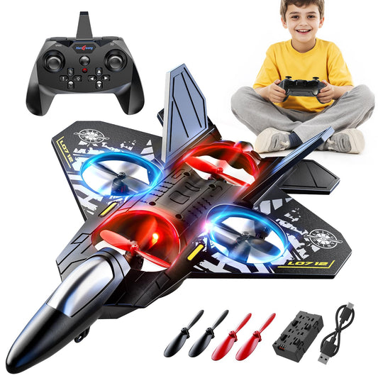 MSKOLER Foam Remote Control Airplane for Kids 8-12, 2.4 GHz RC Plane with Colorful Lights, 360° Flips and Stunt Roll, RC Airplane Toy for Boys and Girls Ages 8-16, Gift for Kids and Adults (Gray)