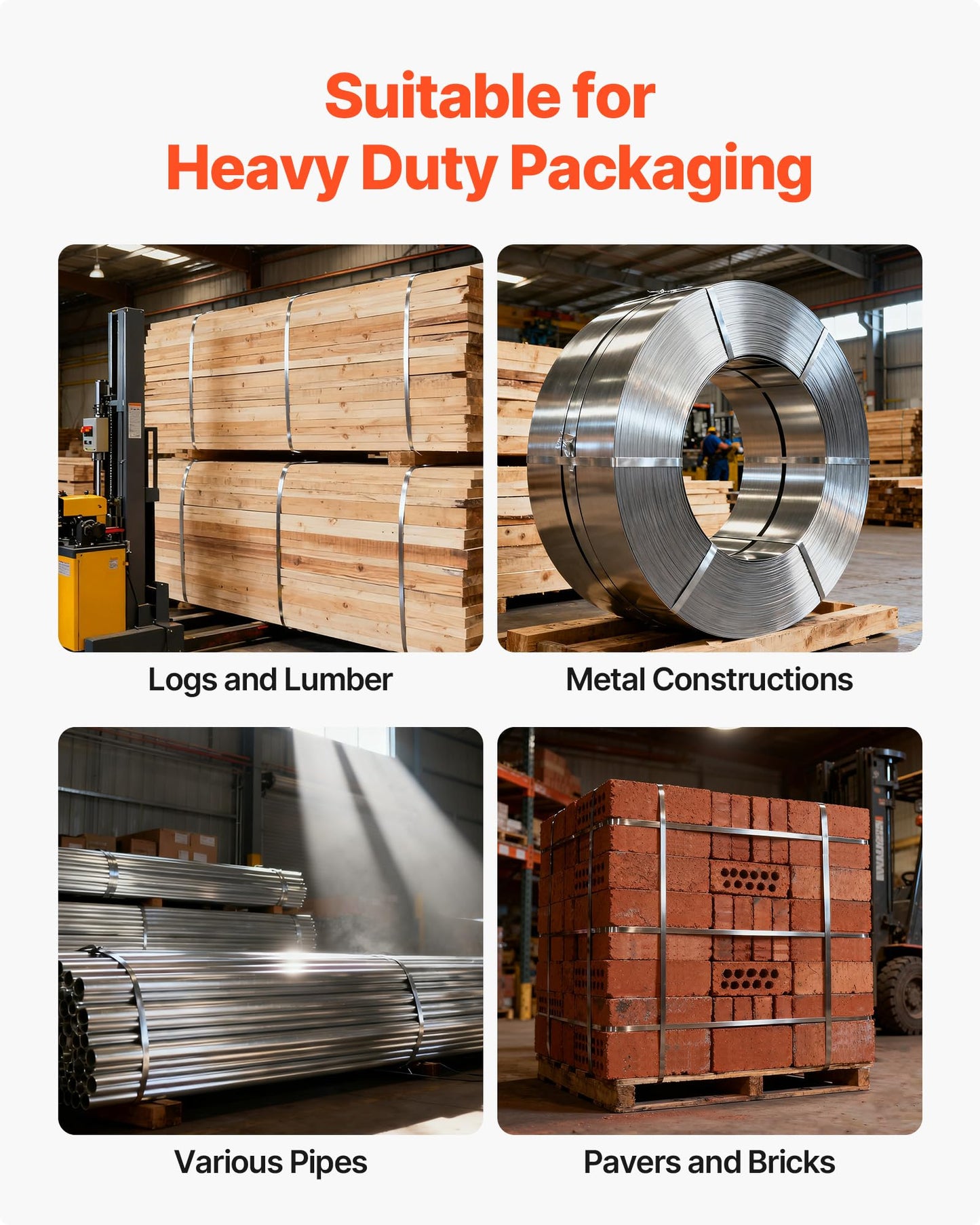 VEVOR Steel Banding Strapping Kit, Heavy Duty Banding Sealer Tool with 400 ft Binding Straps, 400 Metal Clasps, Manual Pallet Packaging Strapping Kit for Warehouse, Transportation, Industrial Bundling