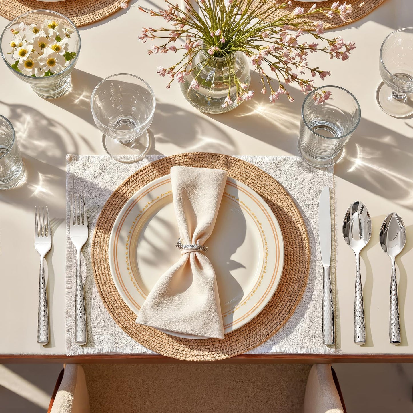 Kingstone Hammered Silverware Set, 10-Piece Flatware Set for 2, 18/10 Stainless Steel Heavy Duty Cutlery Set, Mirror Polished Utensil Sets for Home, Restaurant, Wedding, Dishwasher Safe