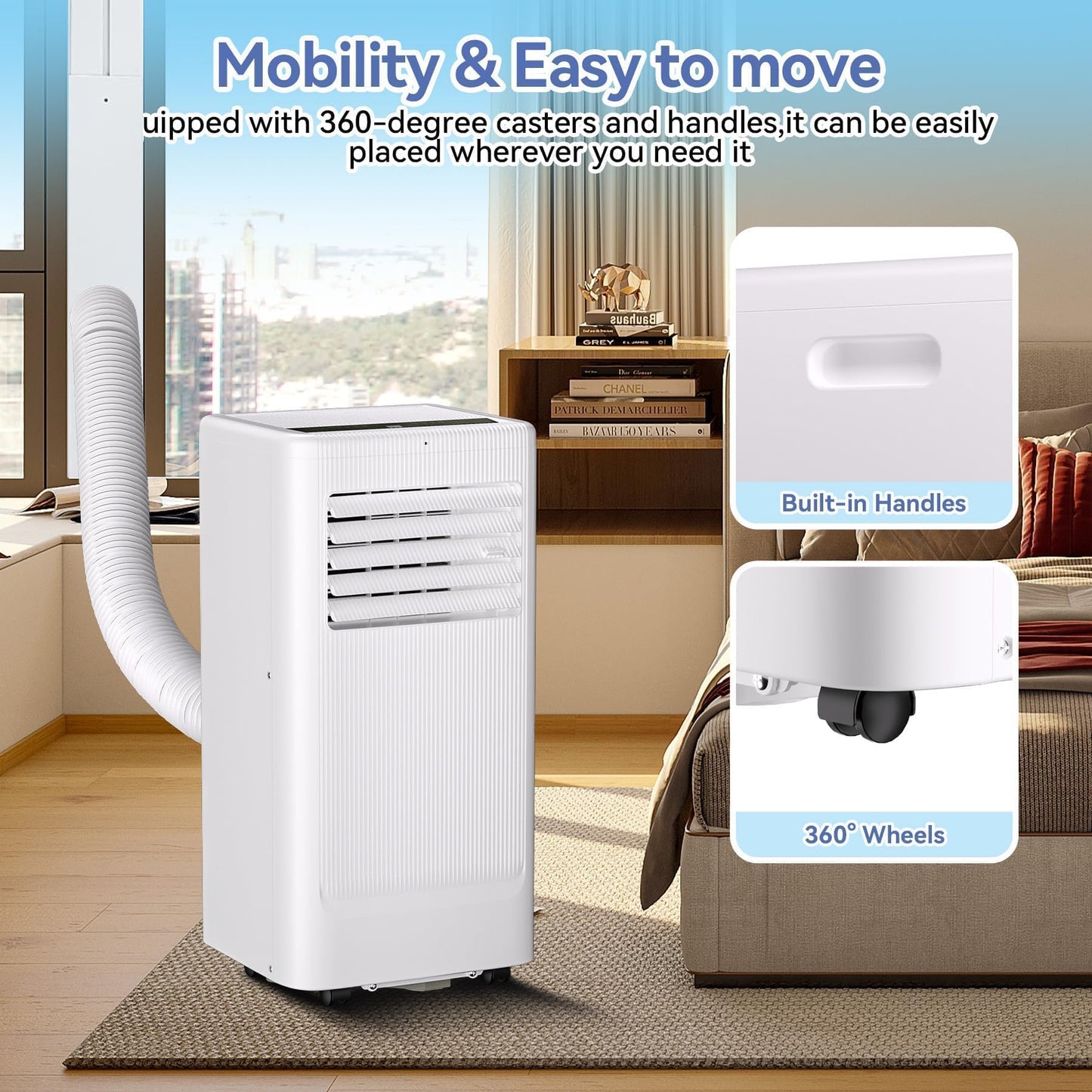 10,000 BTU Portable Air Conditioners, 4-in-1 Cool, Fan, Dehumidifier, Sleep, Covers Up to 450 Sq.Ft, 24H Timer, Remote, Easy Install for Bedroom, Living Room, Basement, Workspace